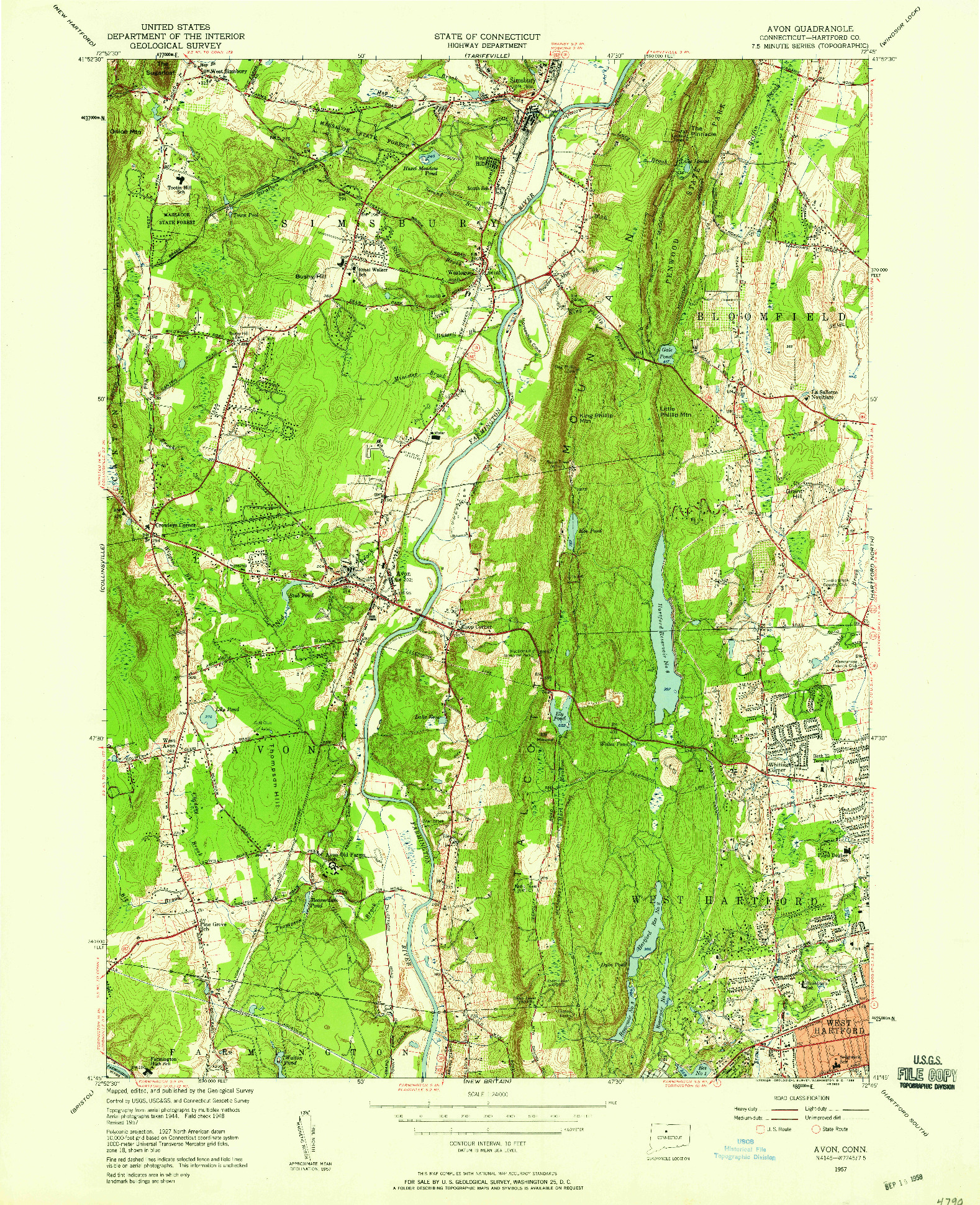 USGS 1:24000-SCALE QUADRANGLE FOR AVON, CT 1957