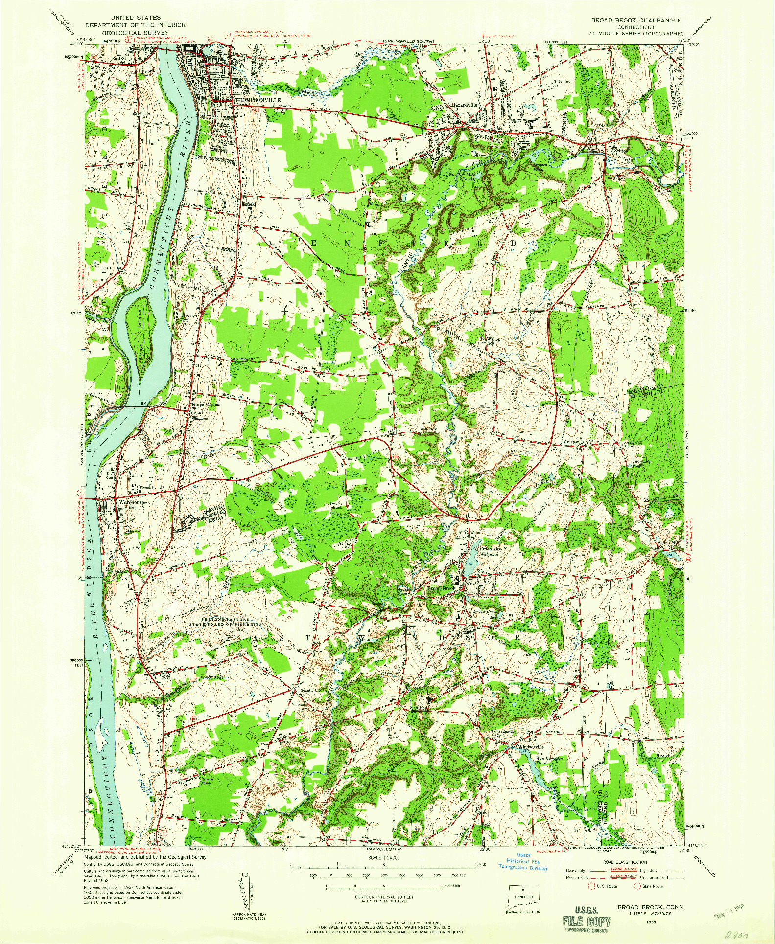 USGS 1:24000-SCALE QUADRANGLE FOR BROAD BROOK, CT 1953