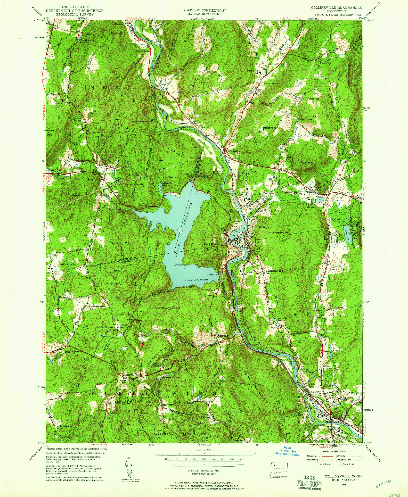 USGS 1:24000-SCALE QUADRANGLE FOR COLLINSVILLE, CT 1956