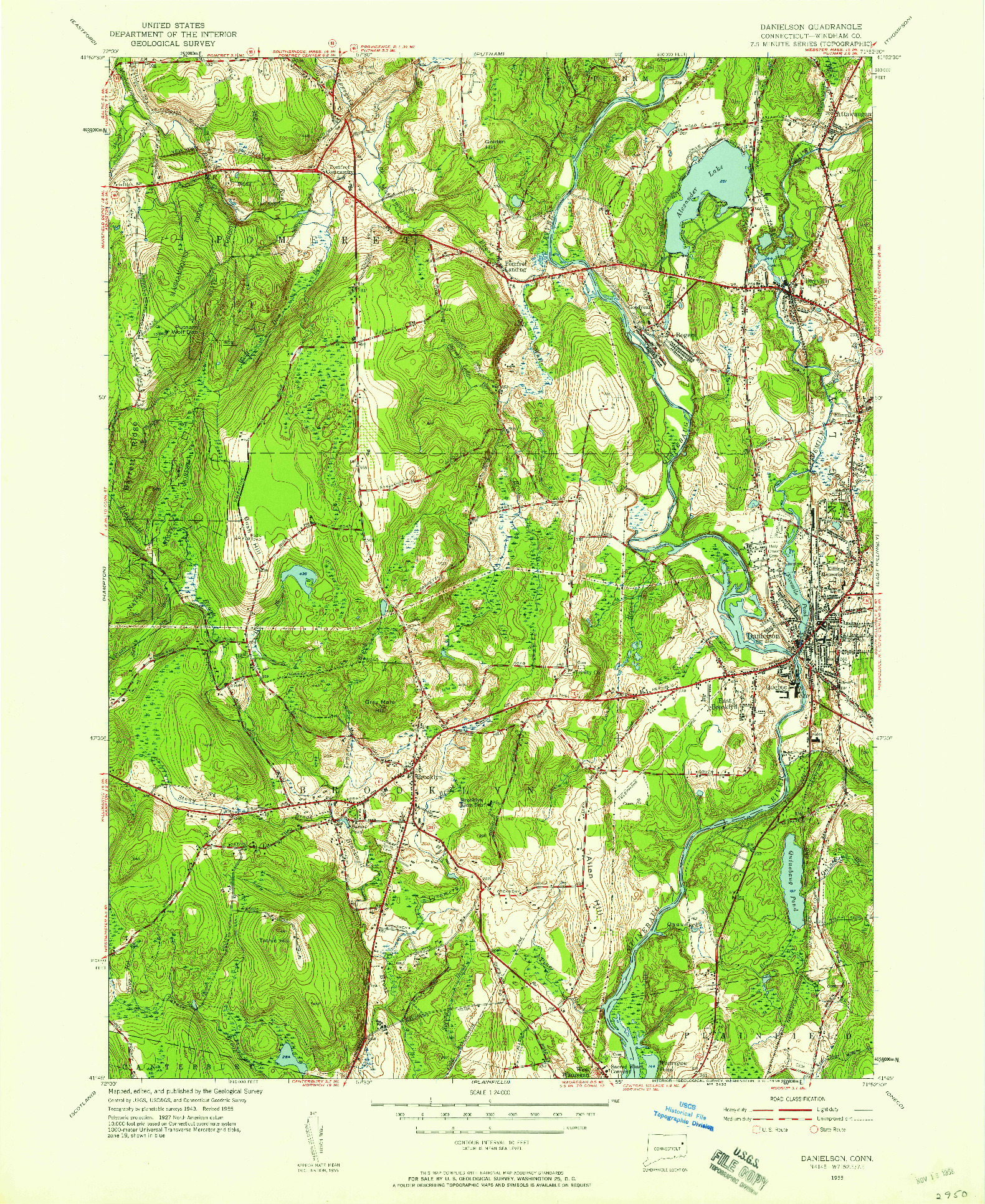 USGS 1:24000-SCALE QUADRANGLE FOR DANIELSON, CT 1955