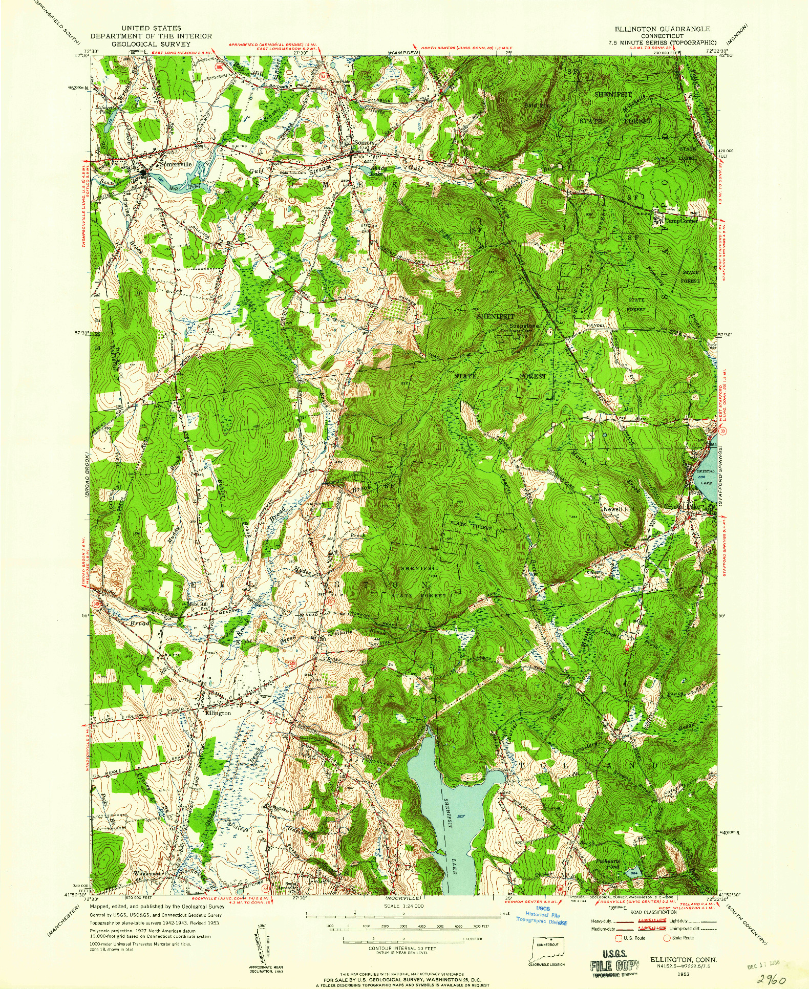 USGS 1:24000-SCALE QUADRANGLE FOR ELLINGTON, CT 1953