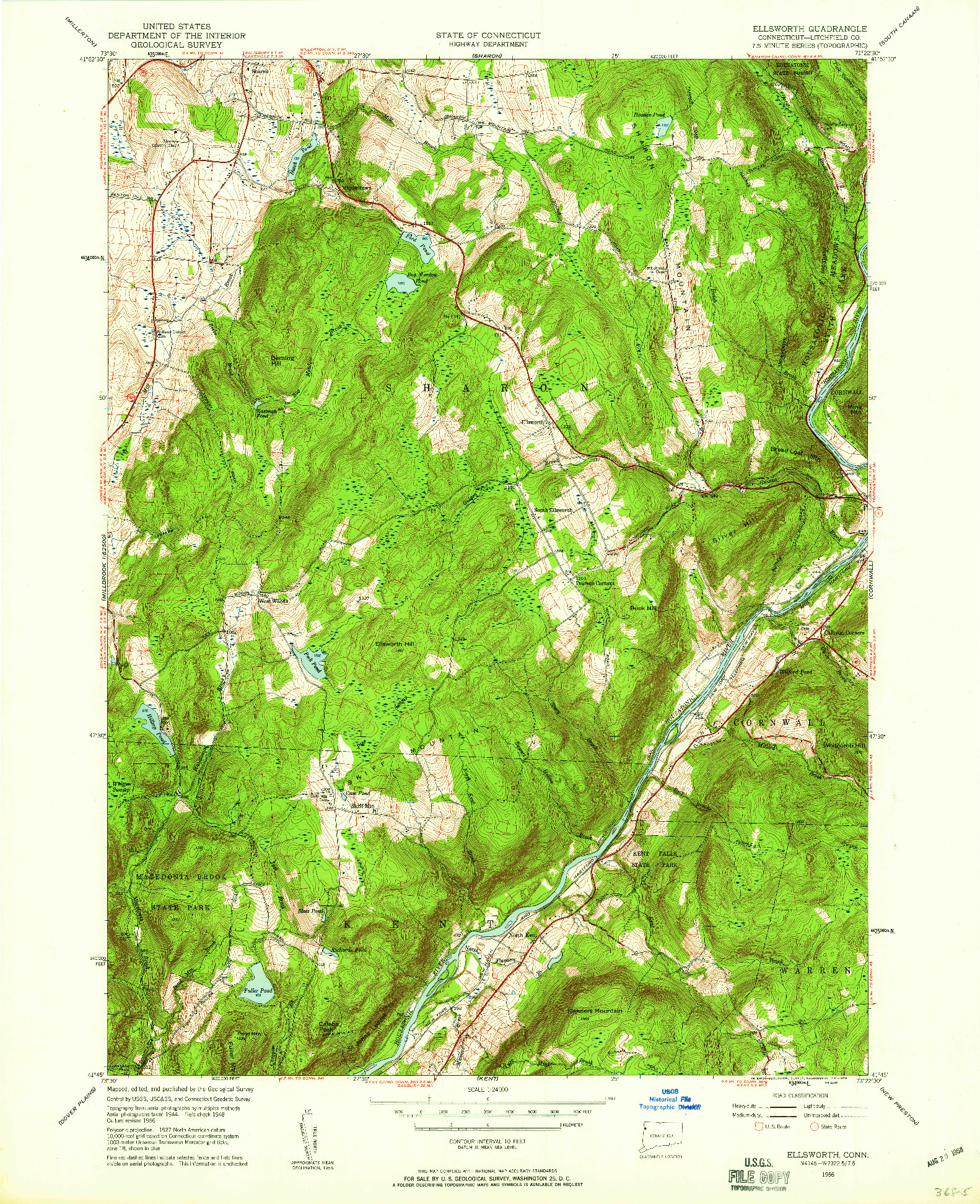 USGS 1:24000-SCALE QUADRANGLE FOR ELLSWORTH, CT 1956