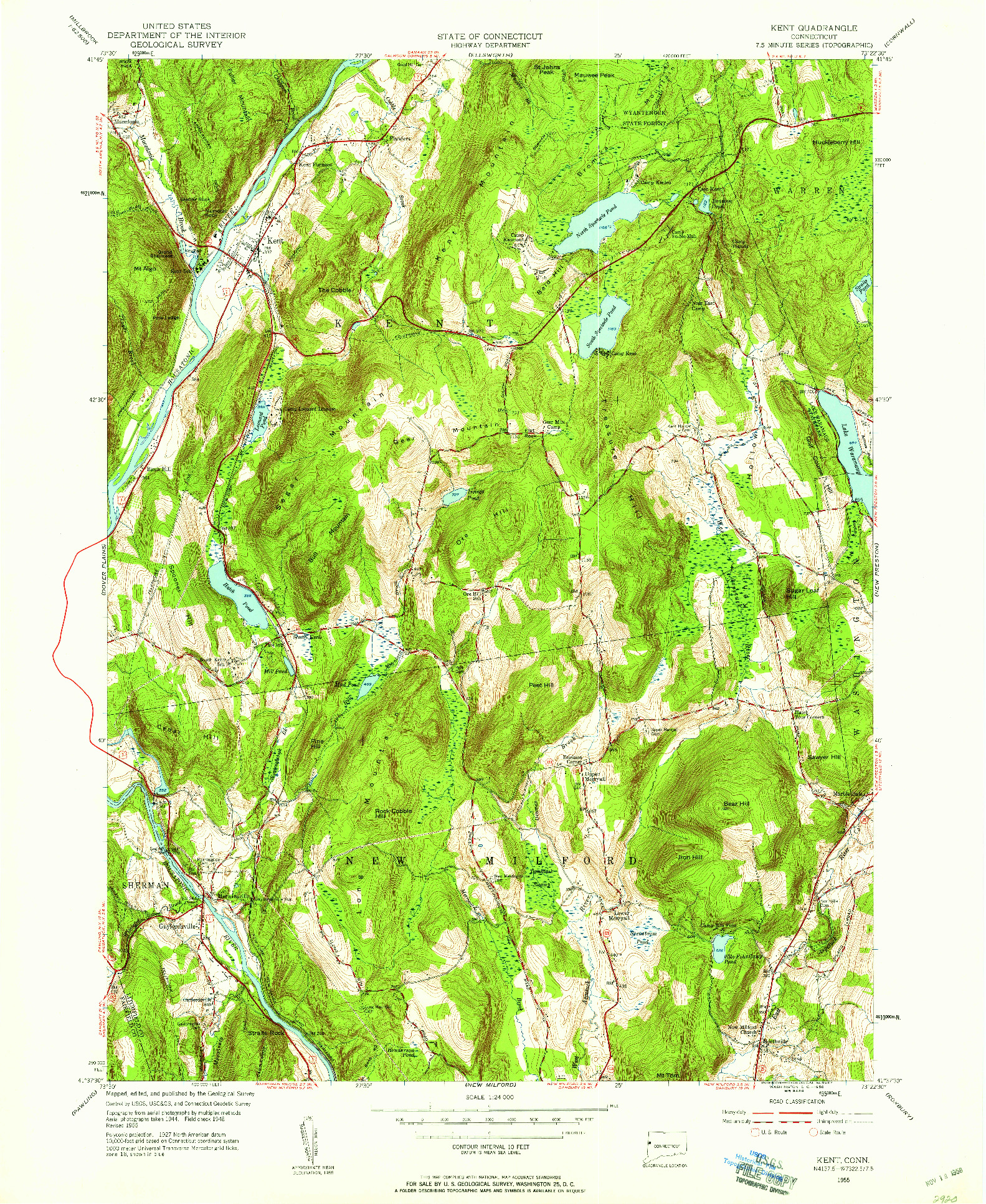 USGS 1:24000-SCALE QUADRANGLE FOR KENT, CT 1955