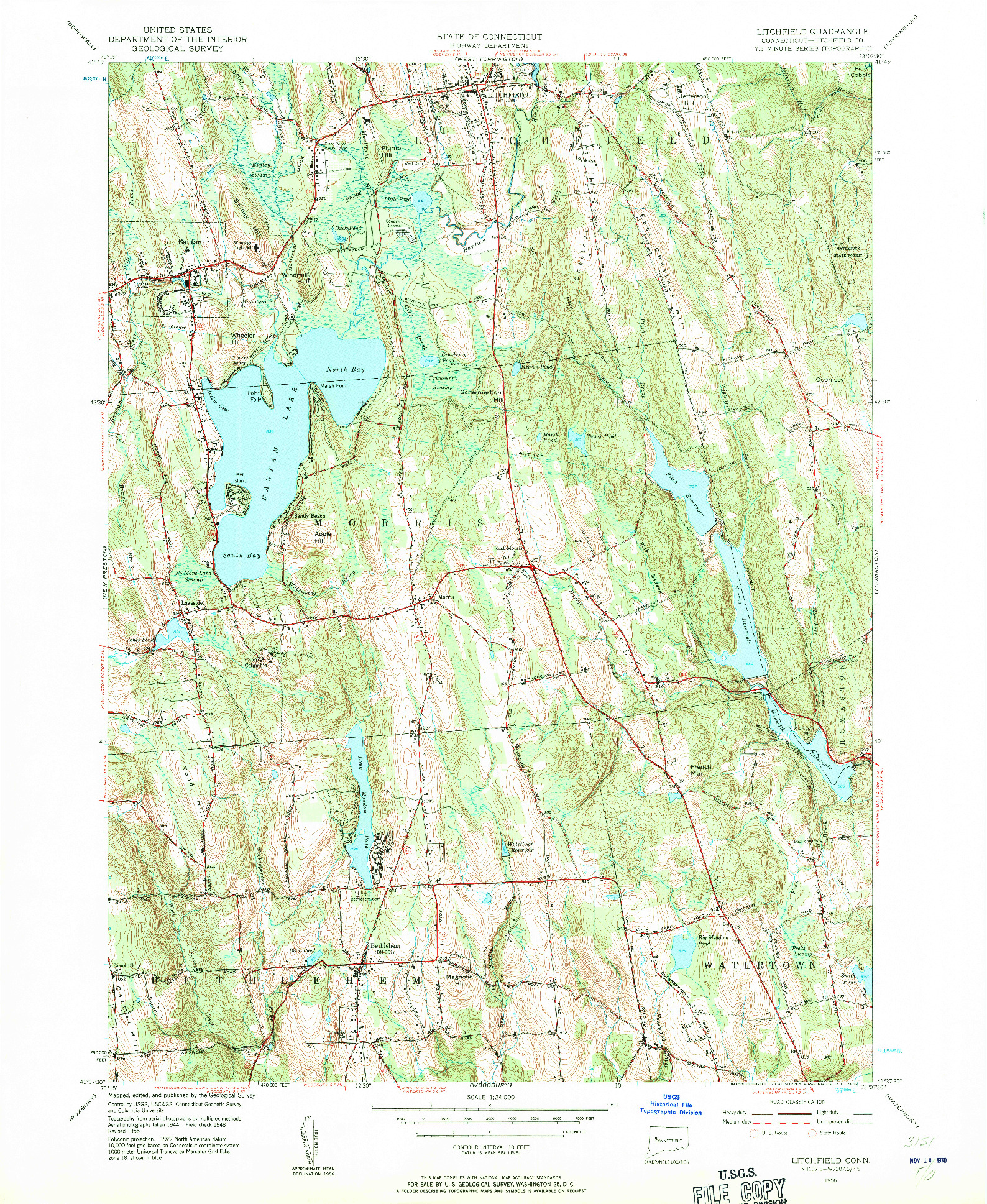 USGS 1:24000-SCALE QUADRANGLE FOR LITCHFIELD, CT 1956