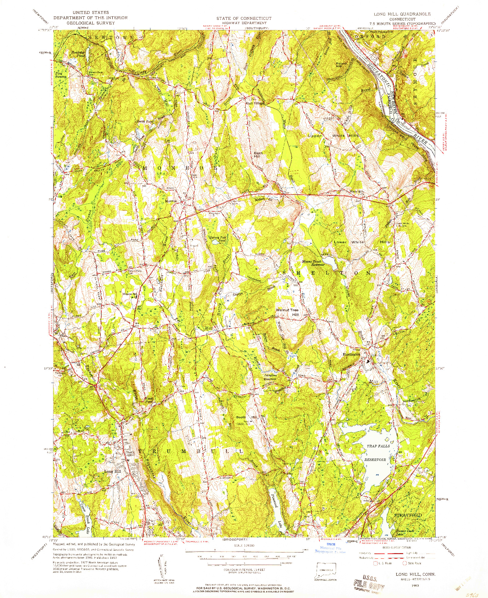 USGS 1:24000-SCALE QUADRANGLE FOR LONG HILL, CT 1953