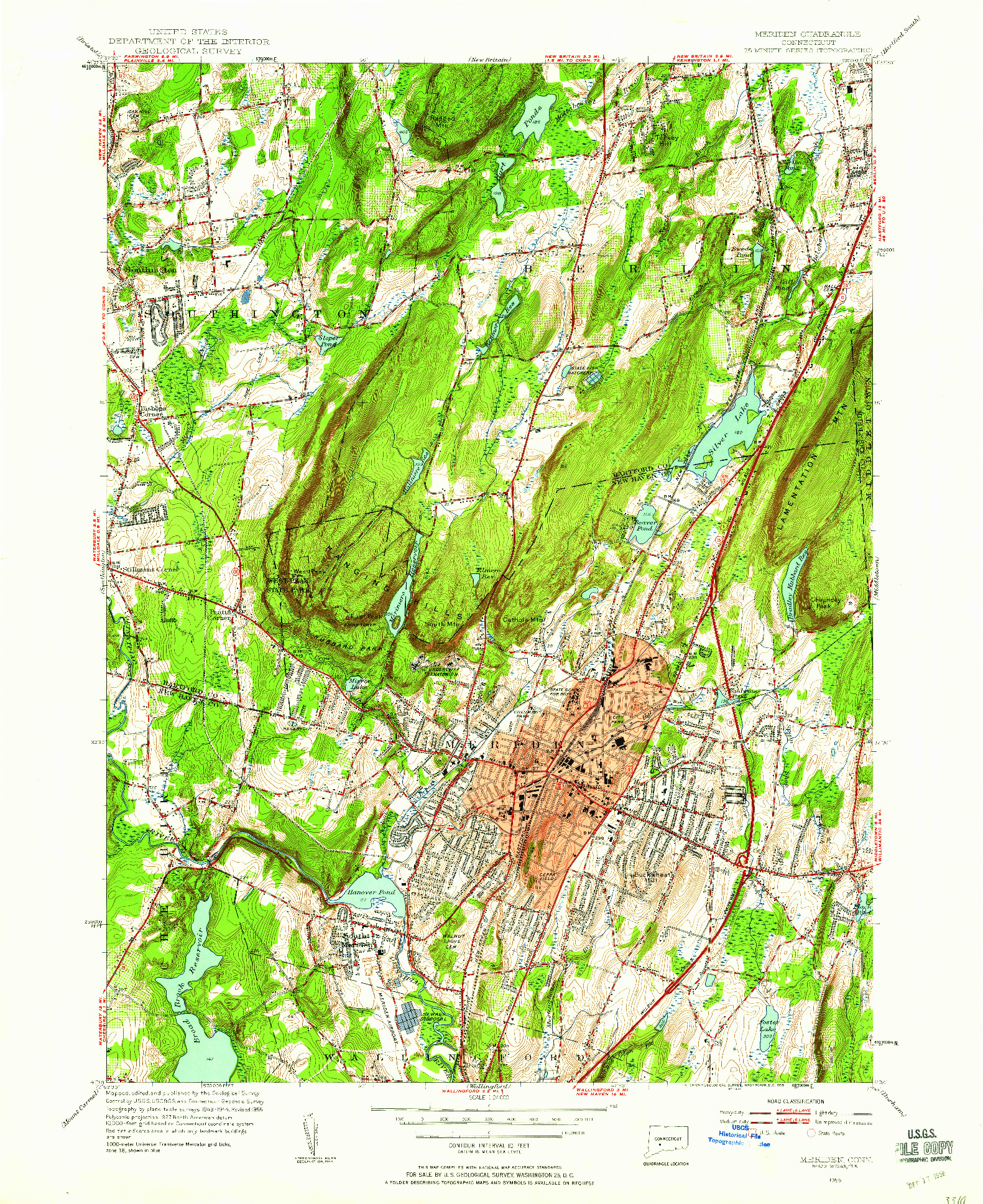 USGS 1:24000-SCALE QUADRANGLE FOR MERIDEN, CT 1955