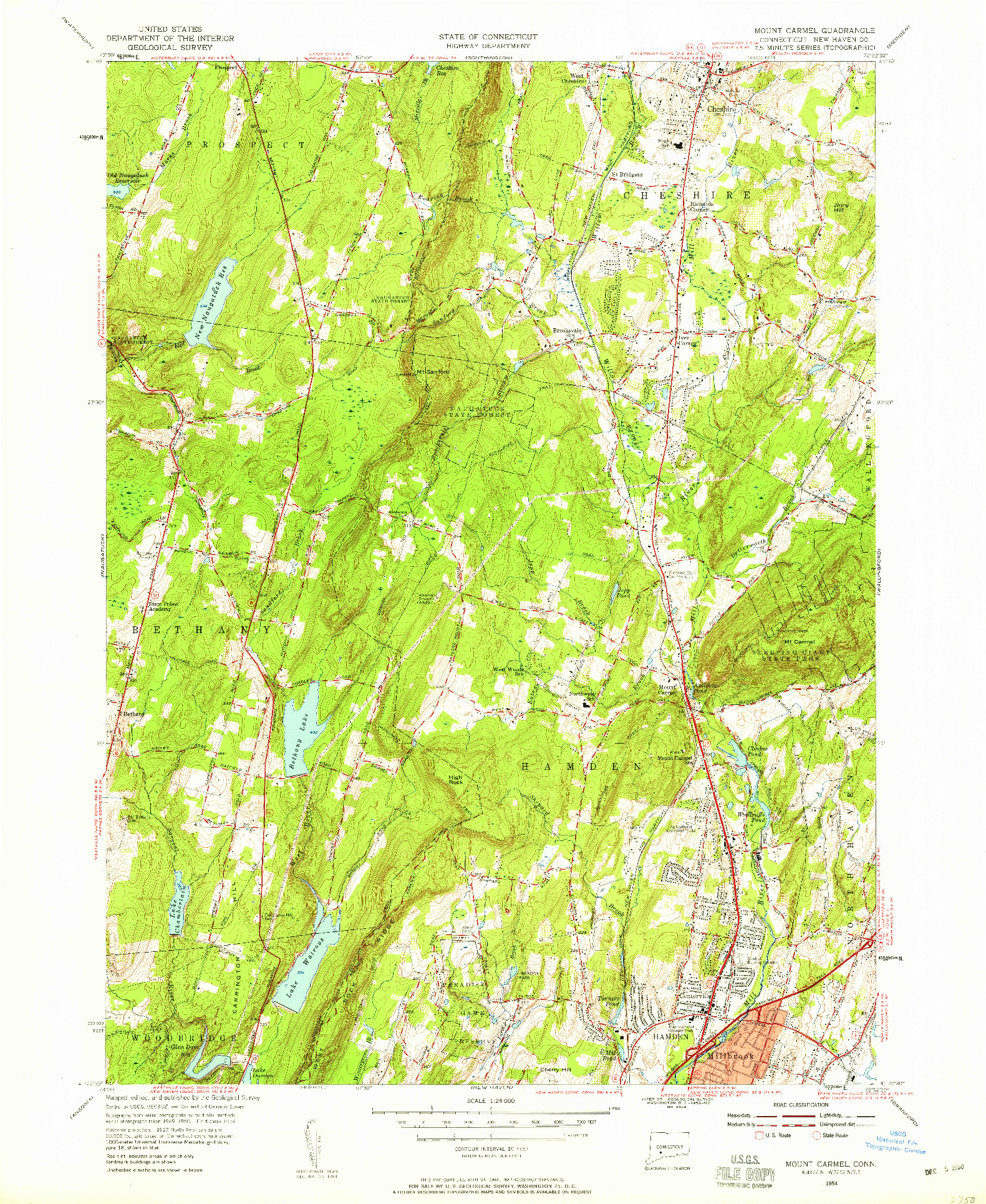 USGS 1:24000-SCALE QUADRANGLE FOR MOUNT CARMEL, CT 1954