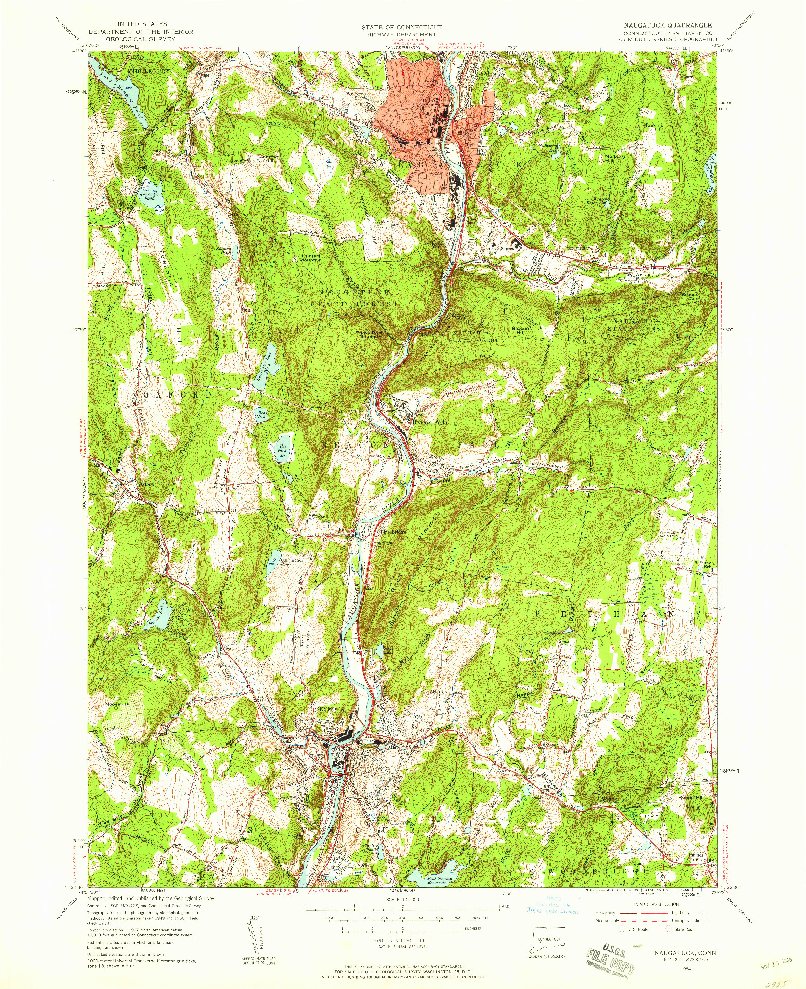 USGS 1:24000-SCALE QUADRANGLE FOR NAUGATUCK, CT 1954