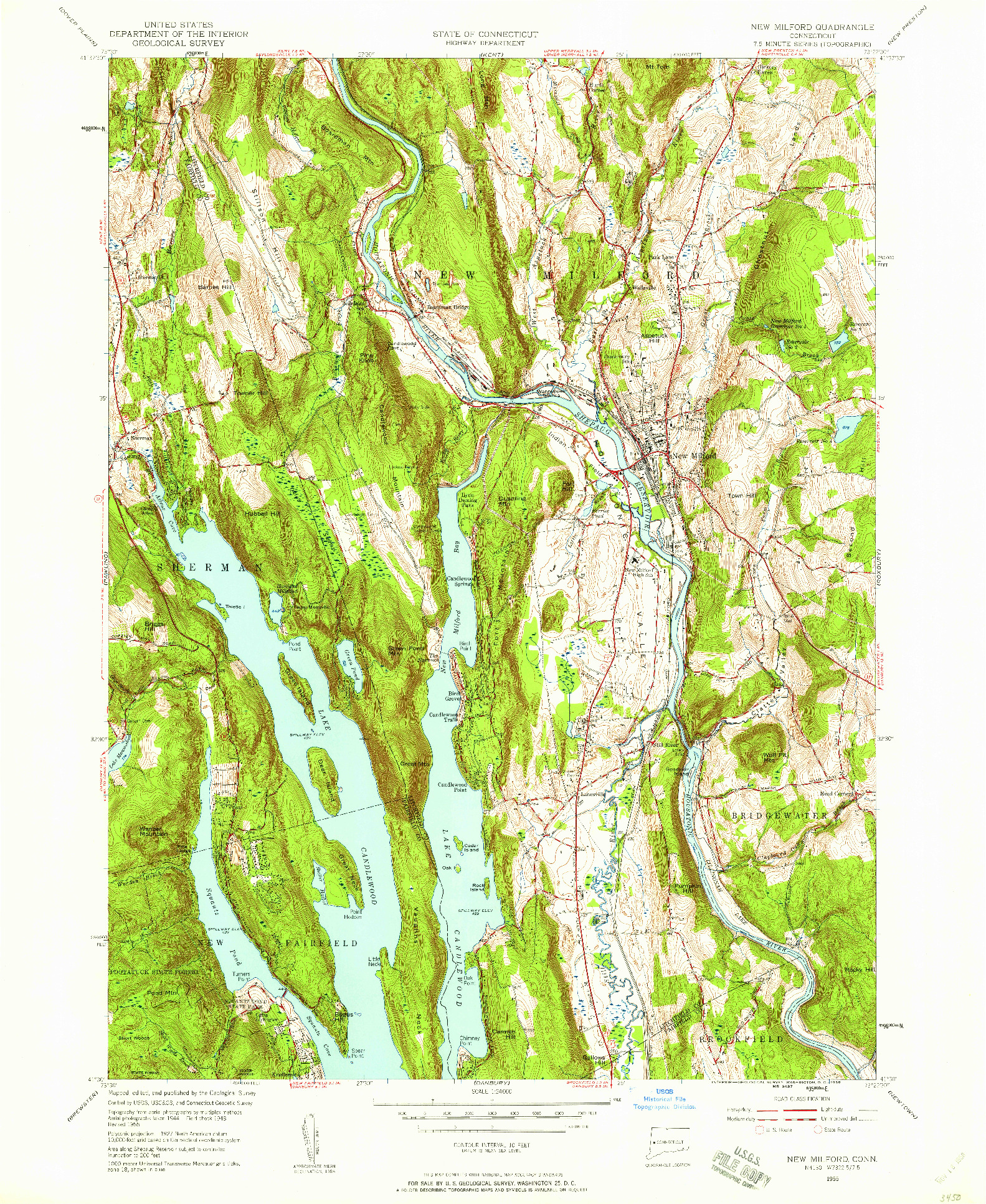 USGS 1:24000-SCALE QUADRANGLE FOR NEW MILFORD, CT 1955