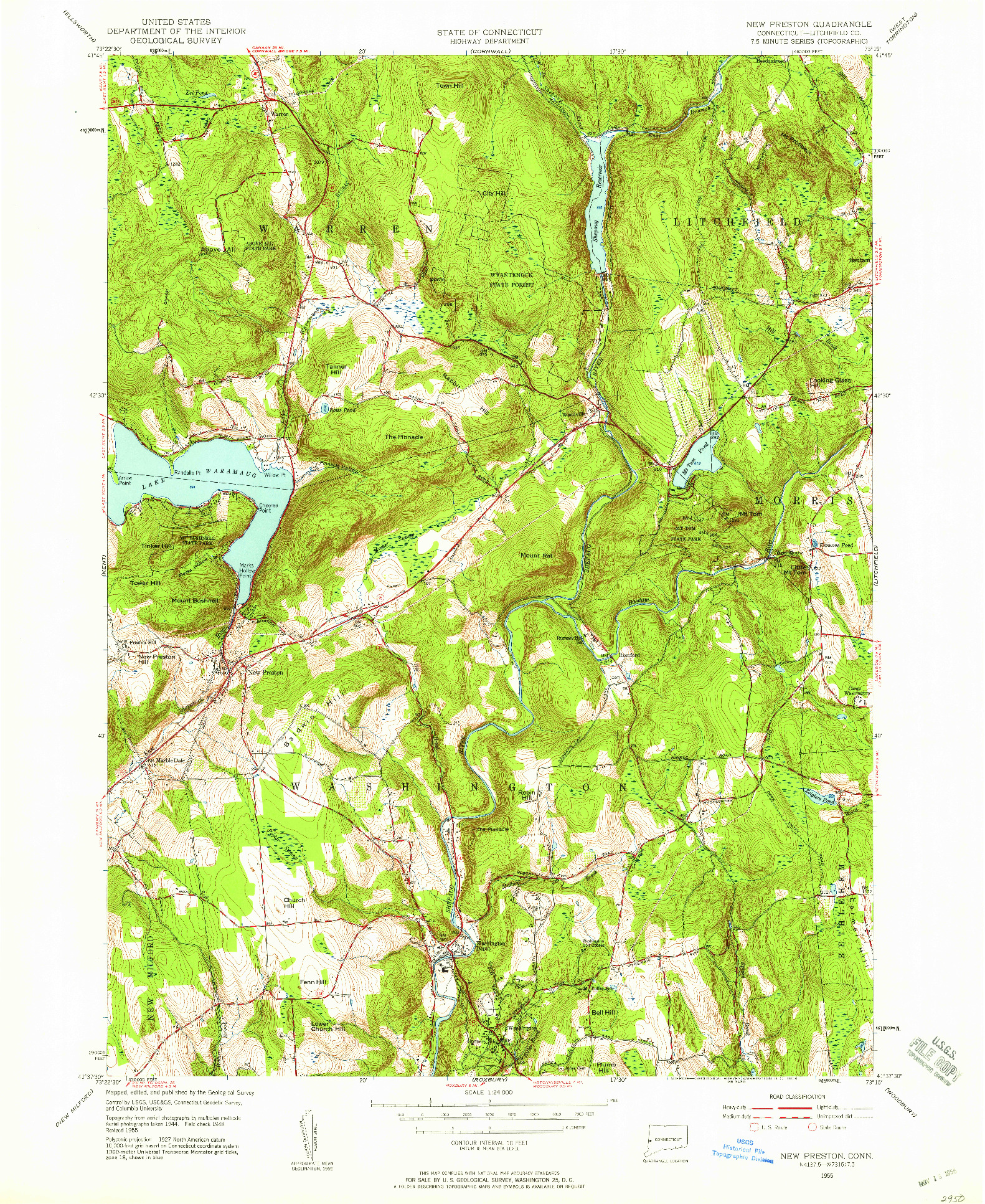 USGS 1:24000-SCALE QUADRANGLE FOR NEW PRESTON, CT 1955