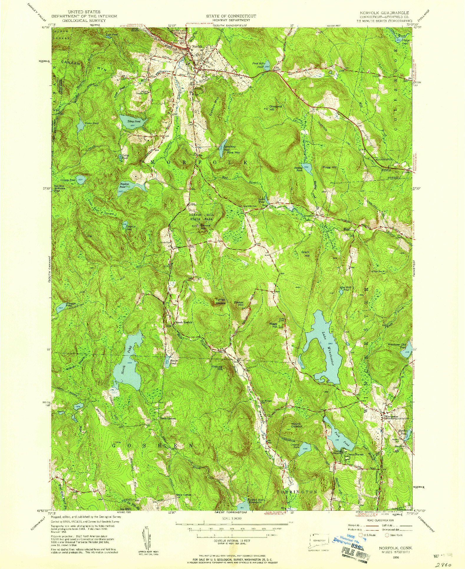 USGS 1:24000-SCALE QUADRANGLE FOR NORFOLK, CT 1956