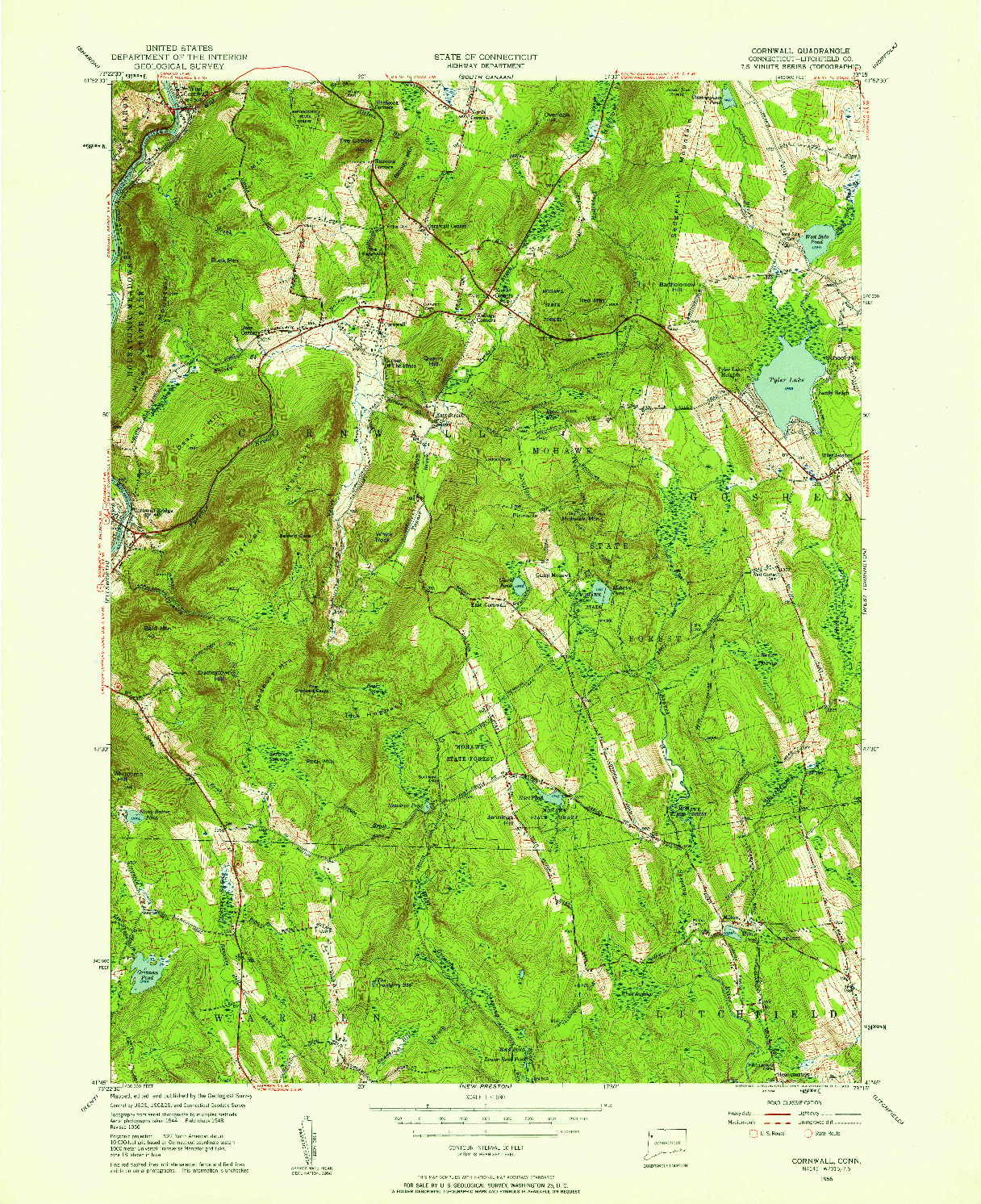 USGS 1:31680-SCALE QUADRANGLE FOR CORNWALL, CT 1956