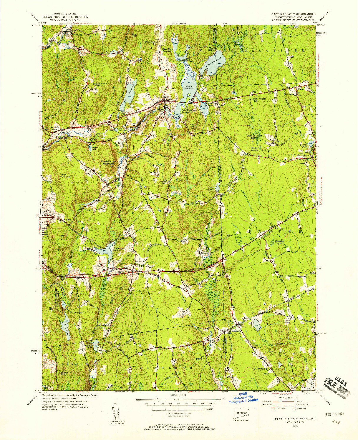 USGS 1:31680-SCALE QUADRANGLE FOR EAST KILLINGLY, CT 1955
