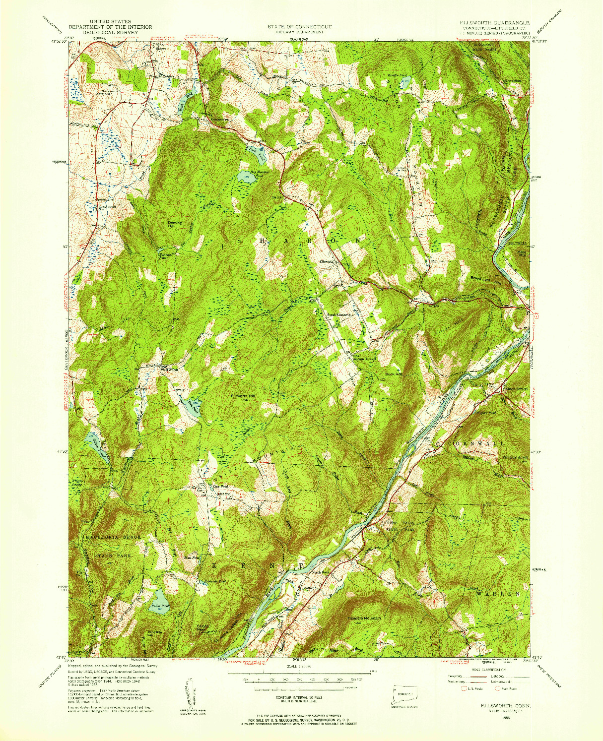 USGS 1:31680-SCALE QUADRANGLE FOR ELLSWORTH, CT 1956
