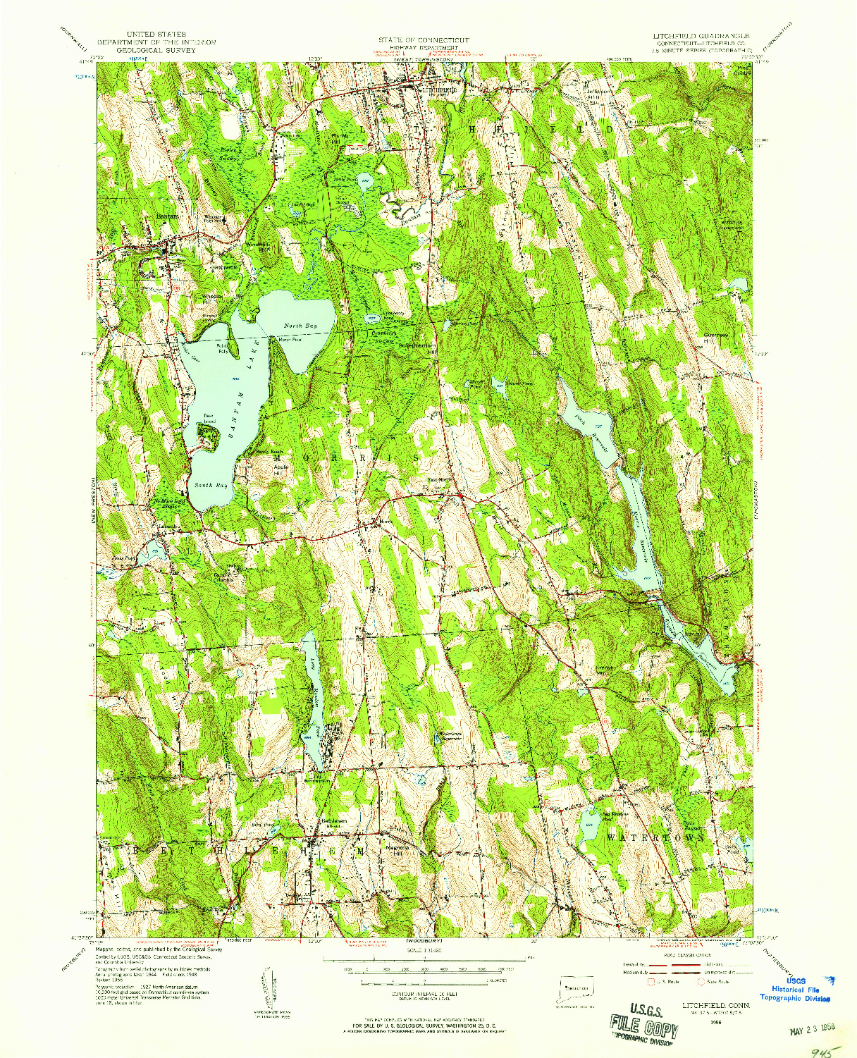 USGS 1:31680-SCALE QUADRANGLE FOR LITCHFIELD, CT 1956