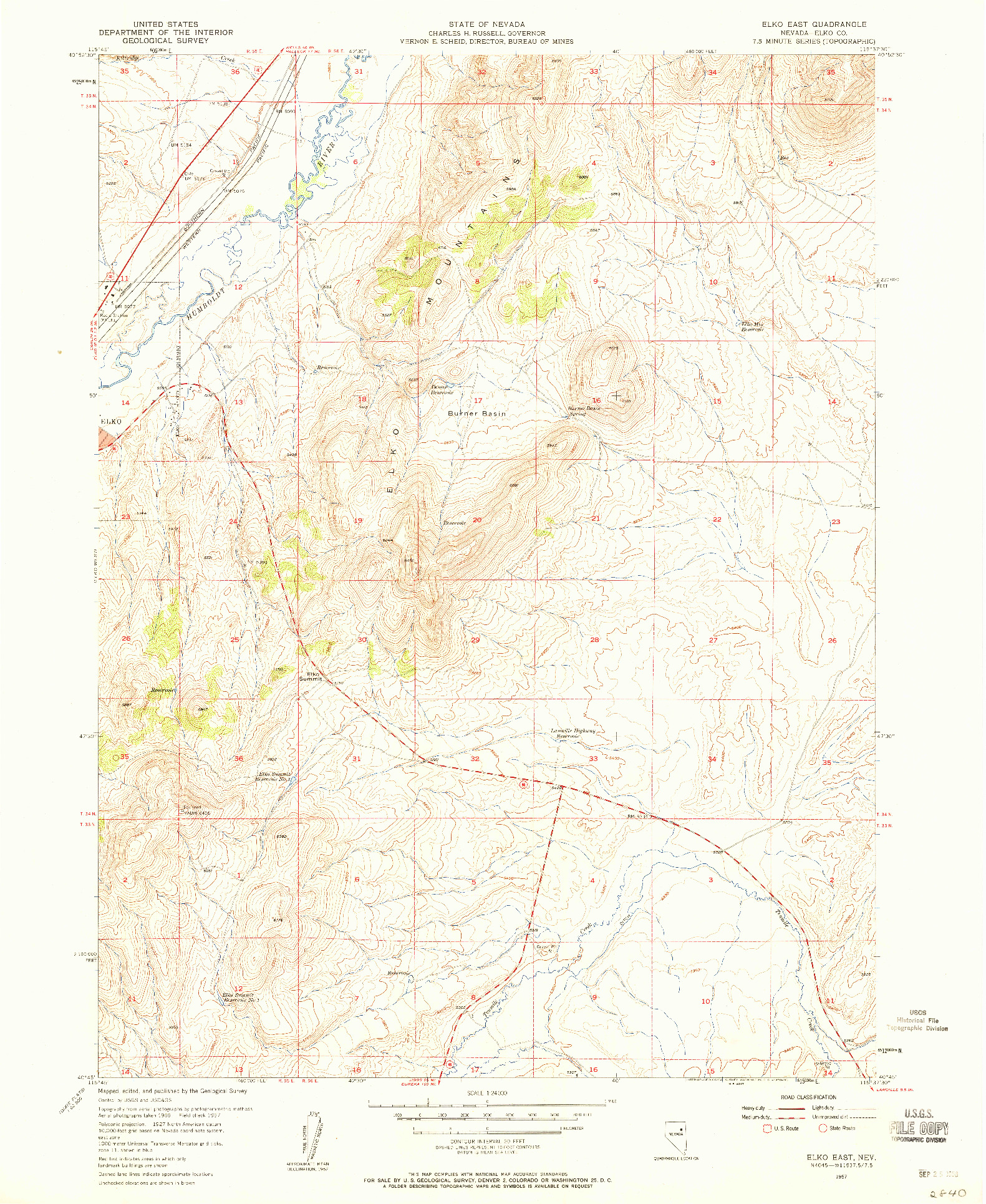 USGS 1:24000-SCALE QUADRANGLE FOR ELKO EAST, NV 1957