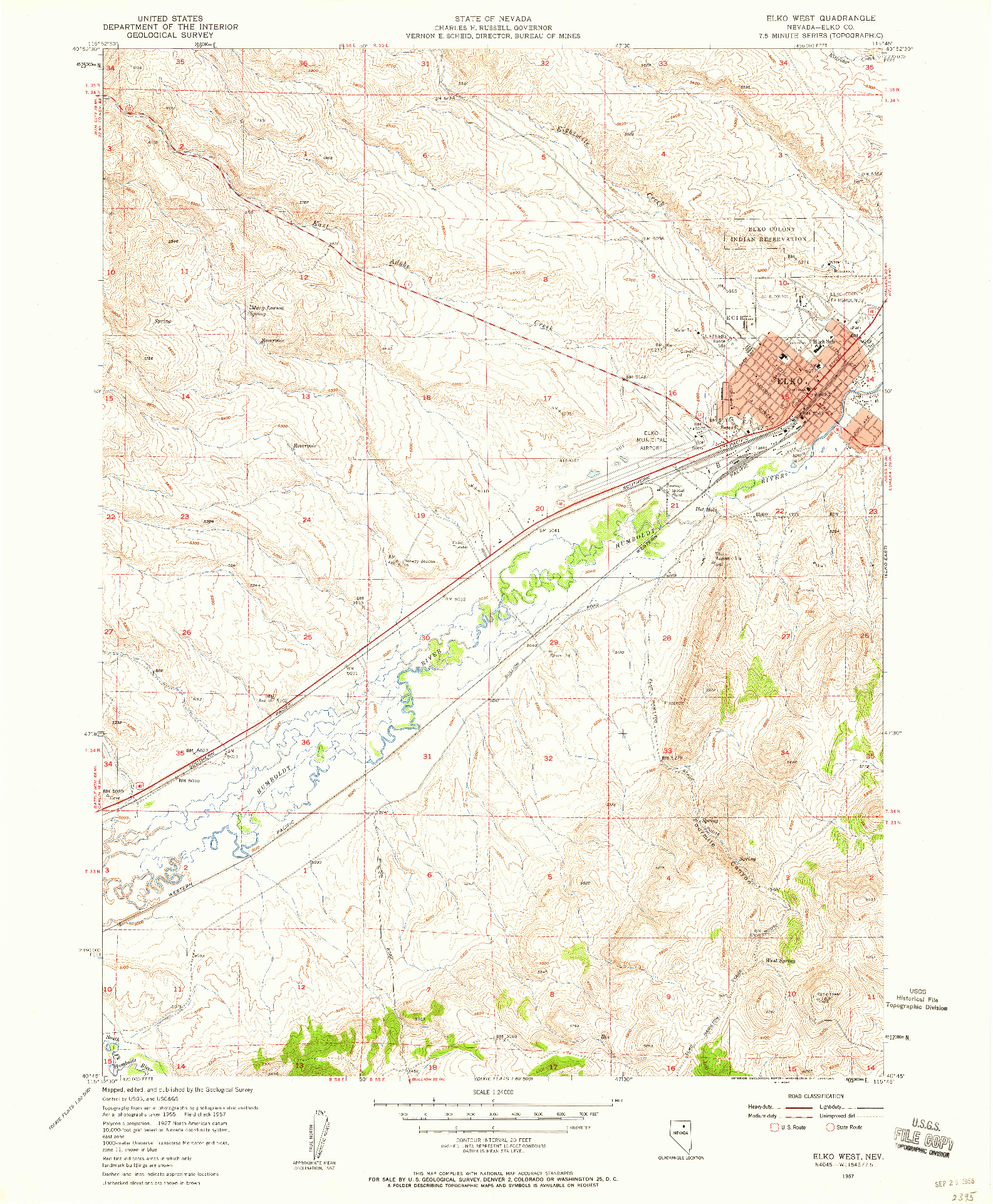 USGS 1:24000-SCALE QUADRANGLE FOR ELKO WEST, NV 1957