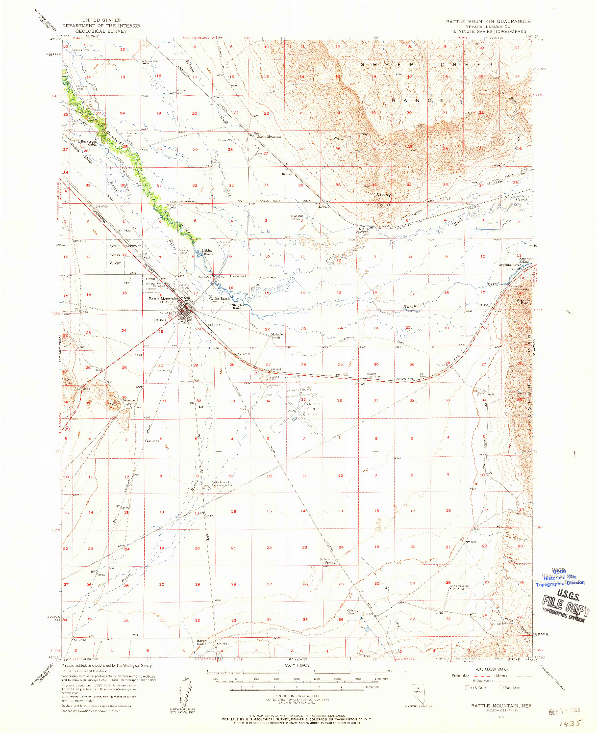 USGS 1:62500-SCALE QUADRANGLE FOR BATTLE MOUNTAIN, NV 1957