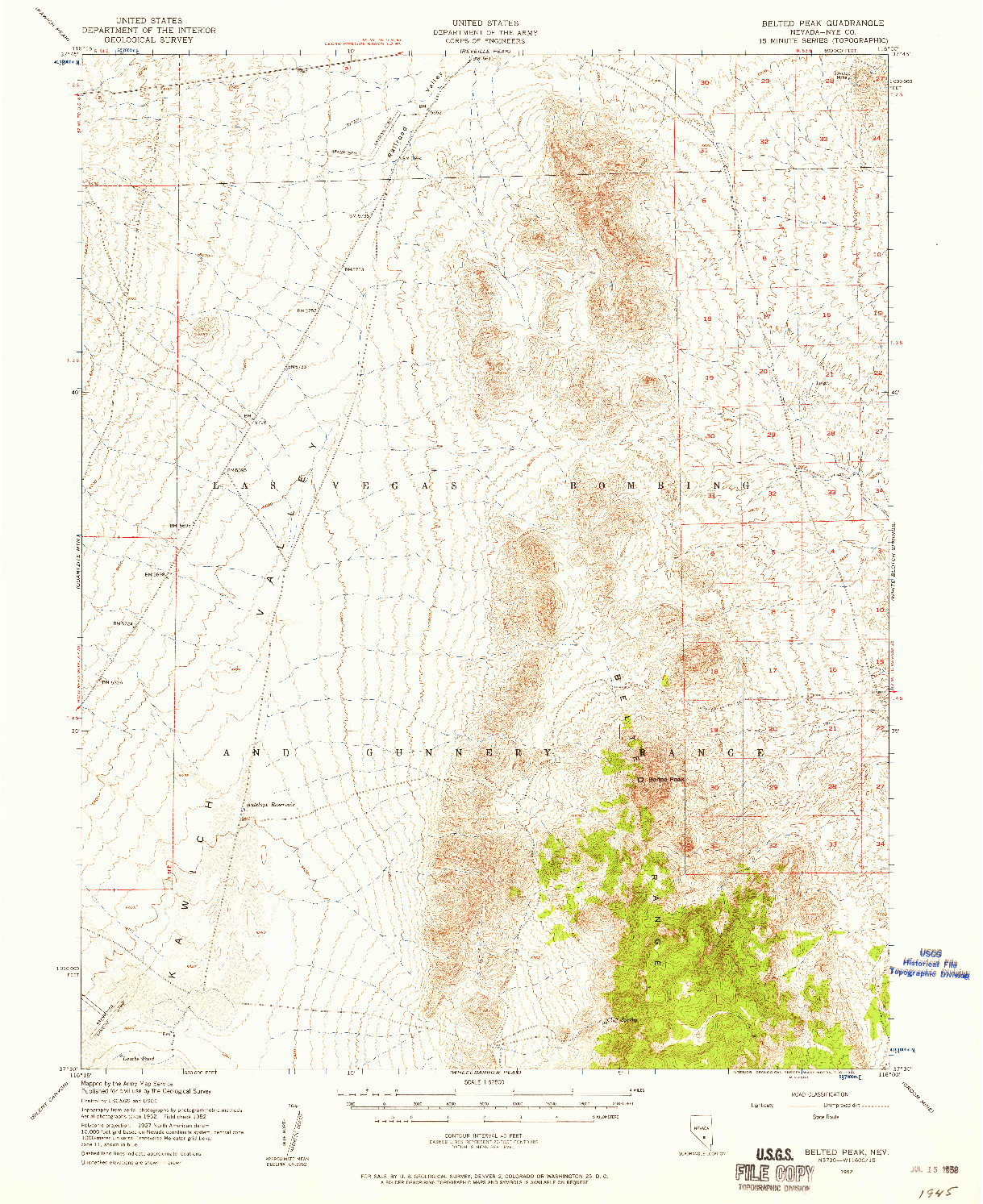 USGS 1:62500-SCALE QUADRANGLE FOR BELTED PEAK, NV 1952