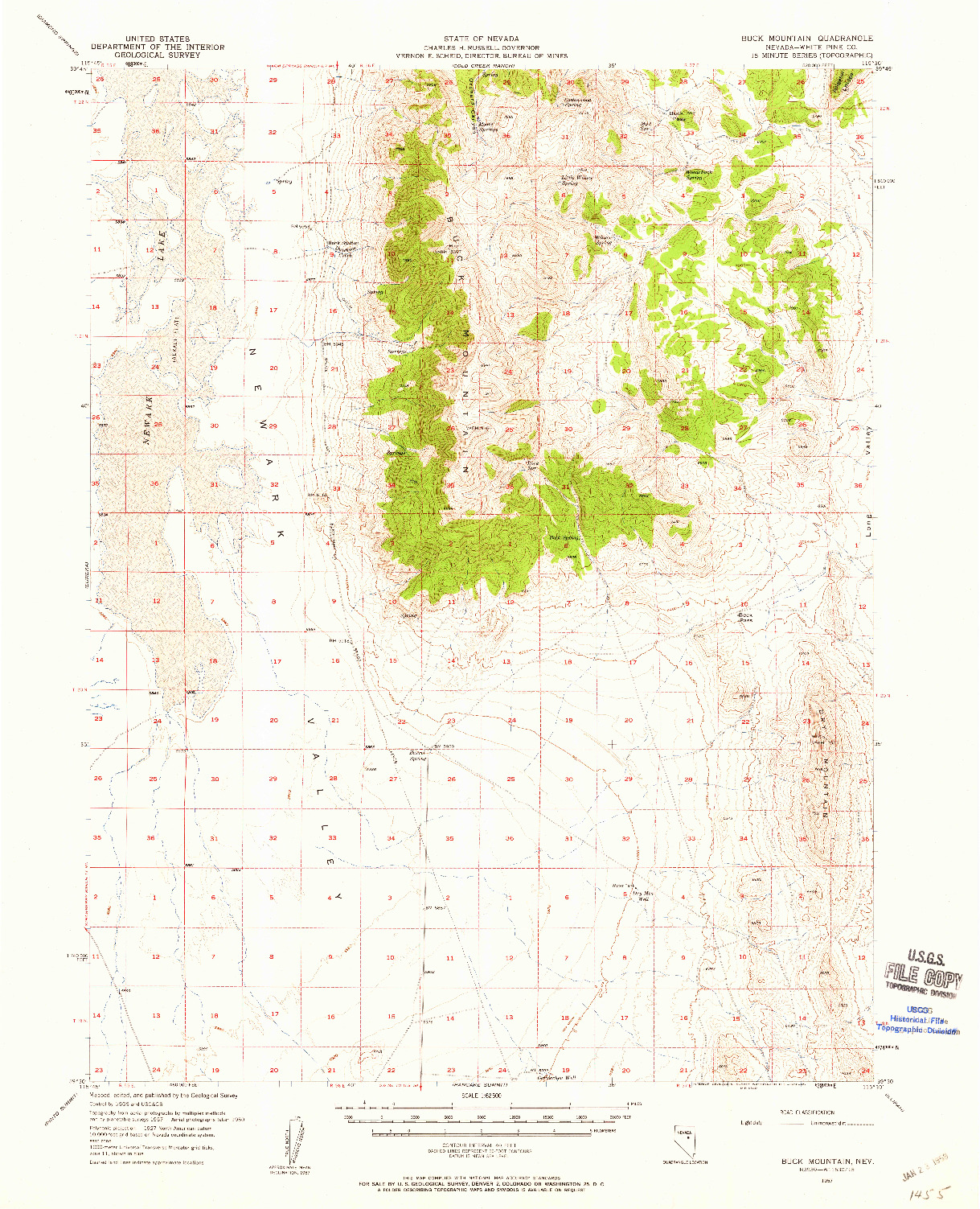 USGS 1:62500-SCALE QUADRANGLE FOR BUCK MOUNTAIN, NV 1957