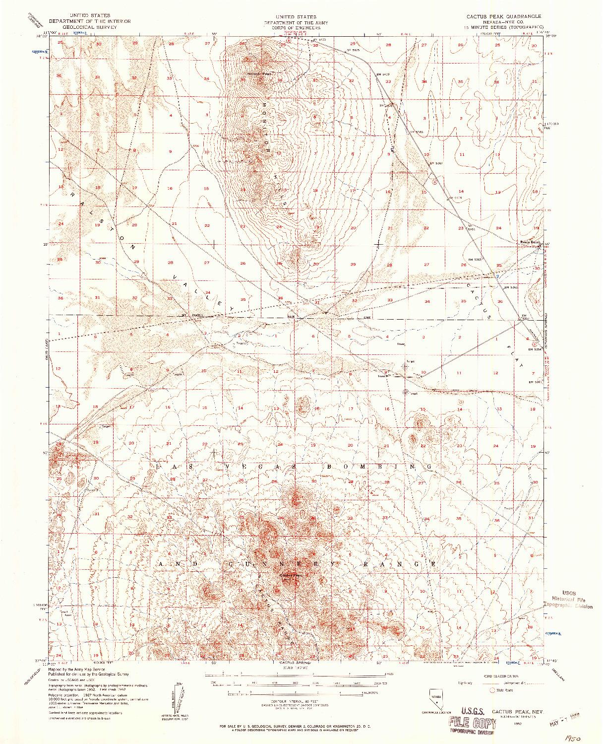 USGS 1:62500-SCALE QUADRANGLE FOR CACTUS PEAK, NV 1952