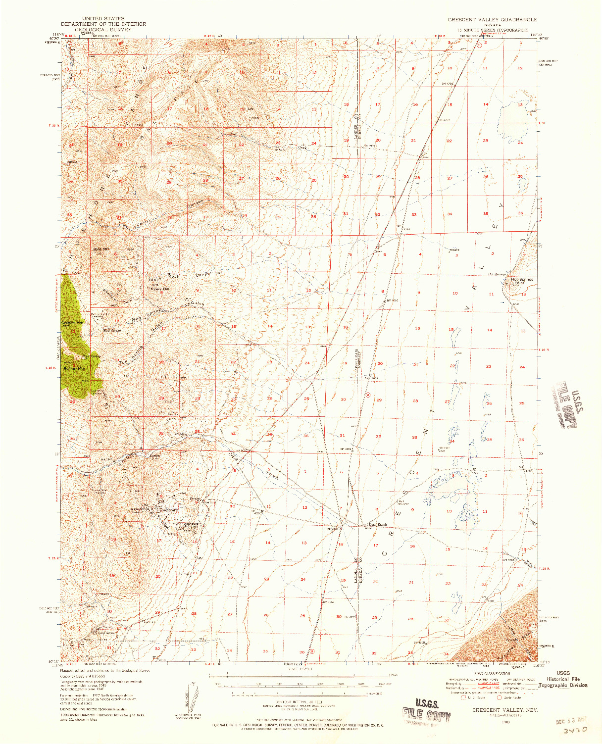 USGS 1:62500-SCALE QUADRANGLE FOR CRESCENT VALLEY, NV 1949