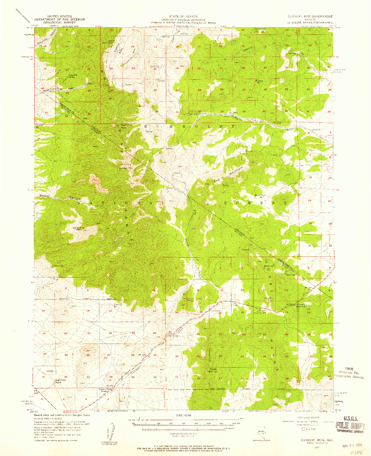 USGS 1:62500-SCALE QUADRANGLE FOR CURRANT MTN, NV 1957