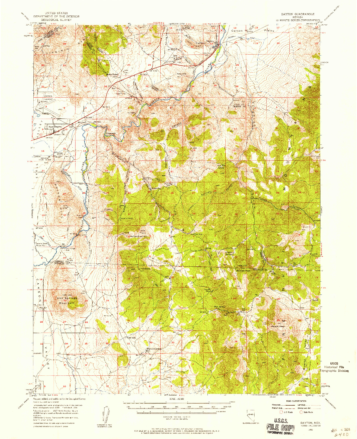 USGS 1:62500-SCALE QUADRANGLE FOR DAYTON, NV 1956