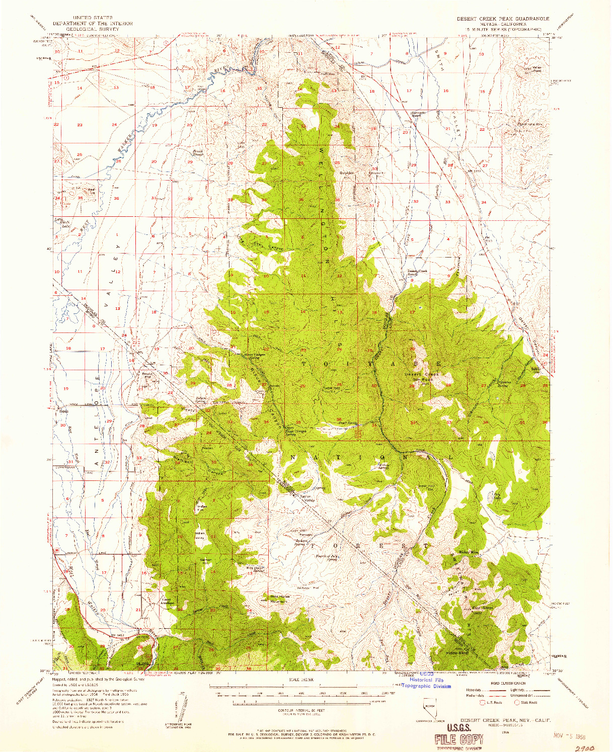 USGS 1:62500-SCALE QUADRANGLE FOR DESERT CREEK PEAK, NV 1956