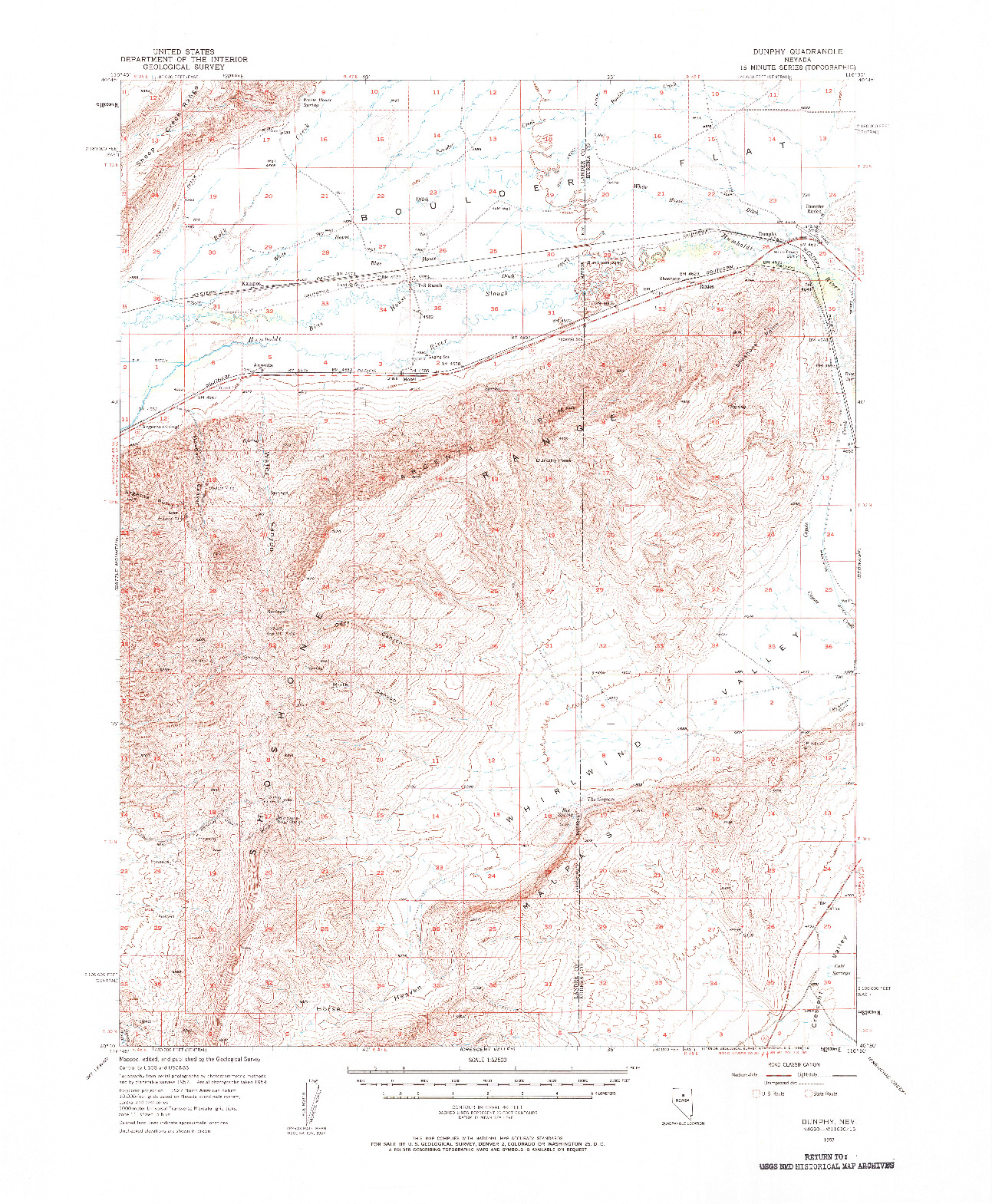 USGS 1:62500-SCALE QUADRANGLE FOR DUNPHY, NV 1957
