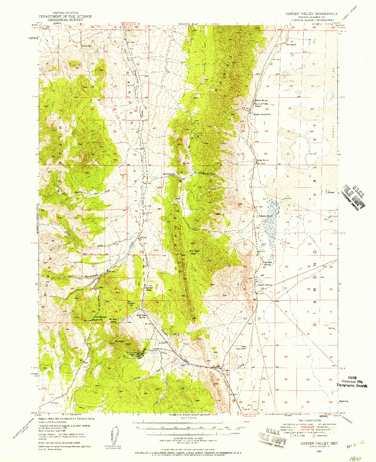 USGS 1:62500-SCALE QUADRANGLE FOR GARDEN VALLEY, NV 1949