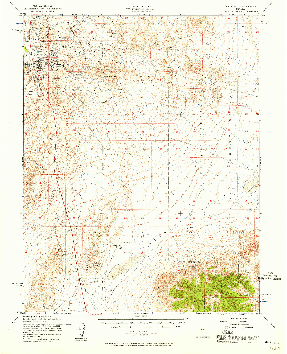 USGS 1:62500-SCALE QUADRANGLE FOR GOLDFIELD, NV 1952