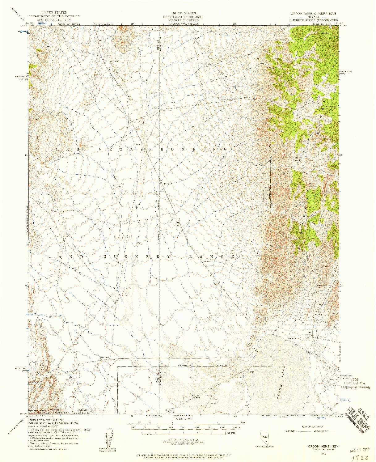 USGS 1:62500-SCALE QUADRANGLE FOR GROOM MINE, NV 1952