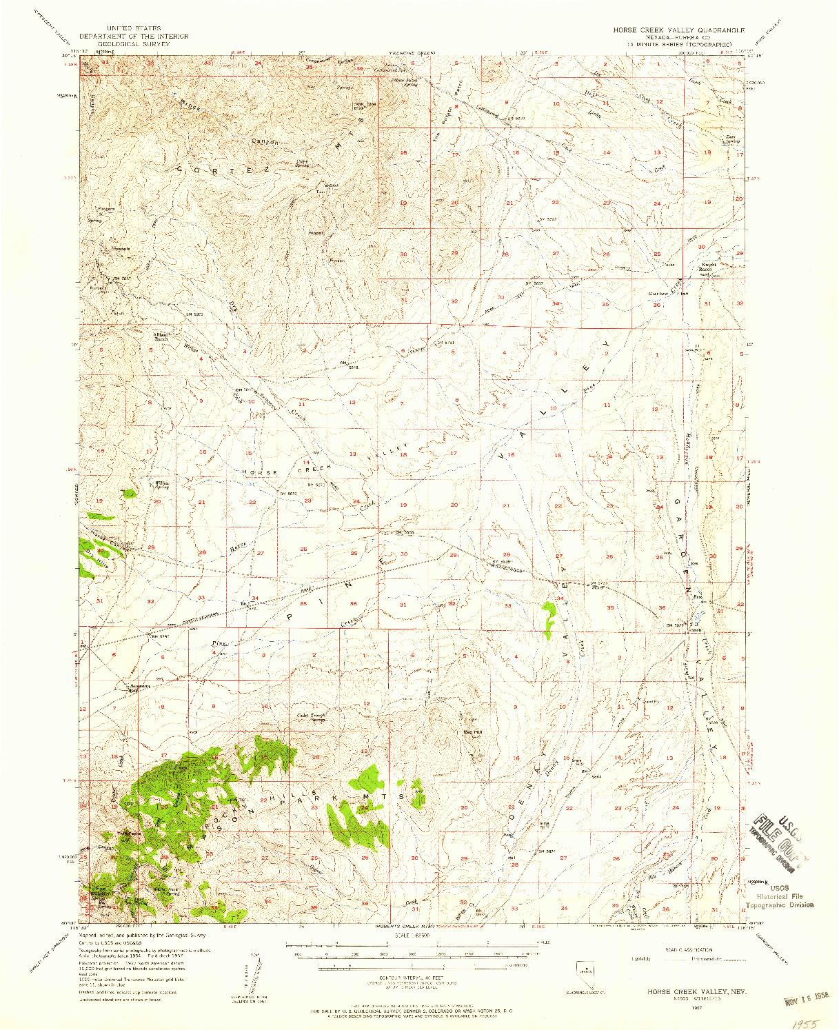 USGS 1:62500-SCALE QUADRANGLE FOR HORSE CREEK VALLEY, NV 1957