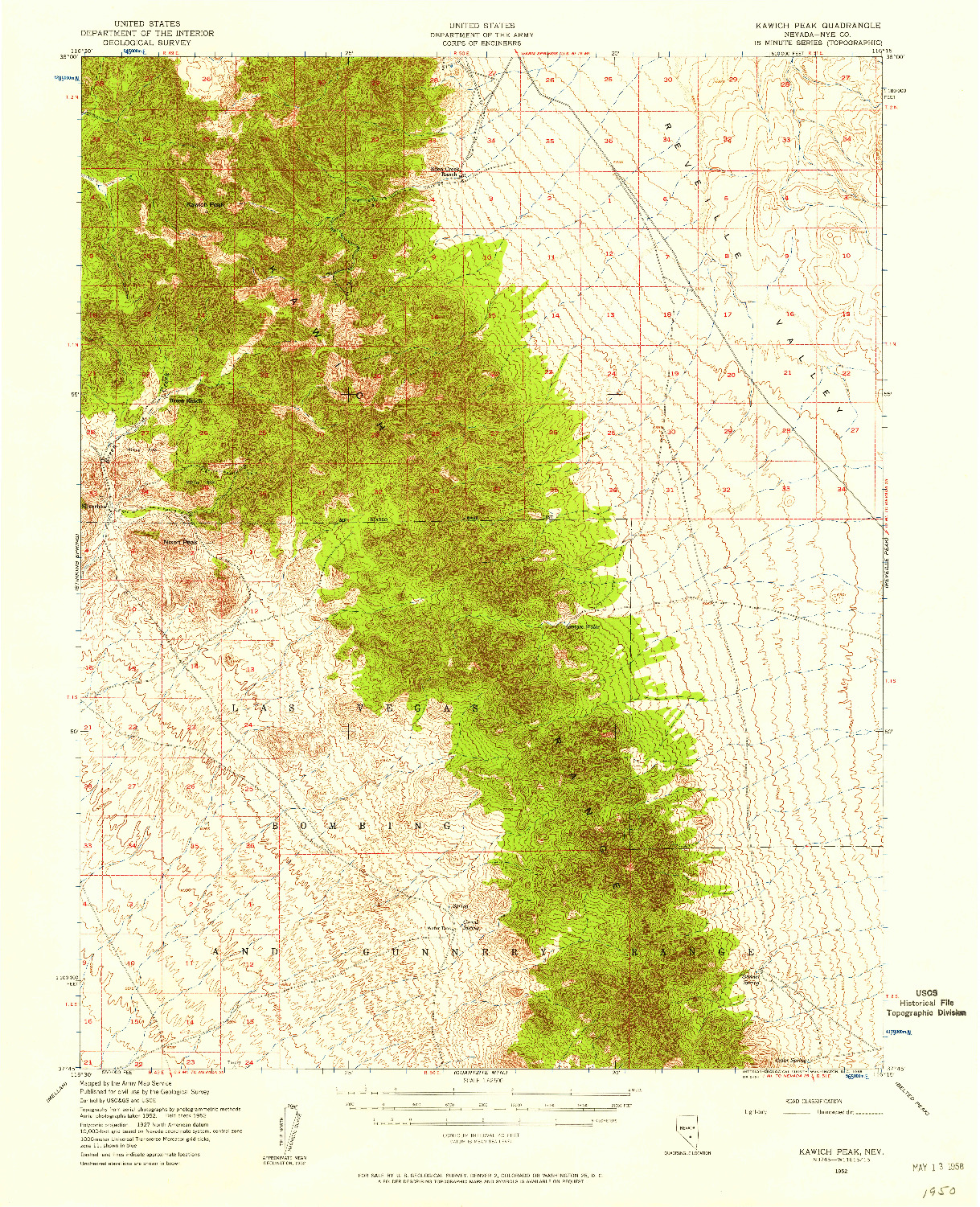 USGS 1:62500-SCALE QUADRANGLE FOR KAWICH PEAK, NV 1952