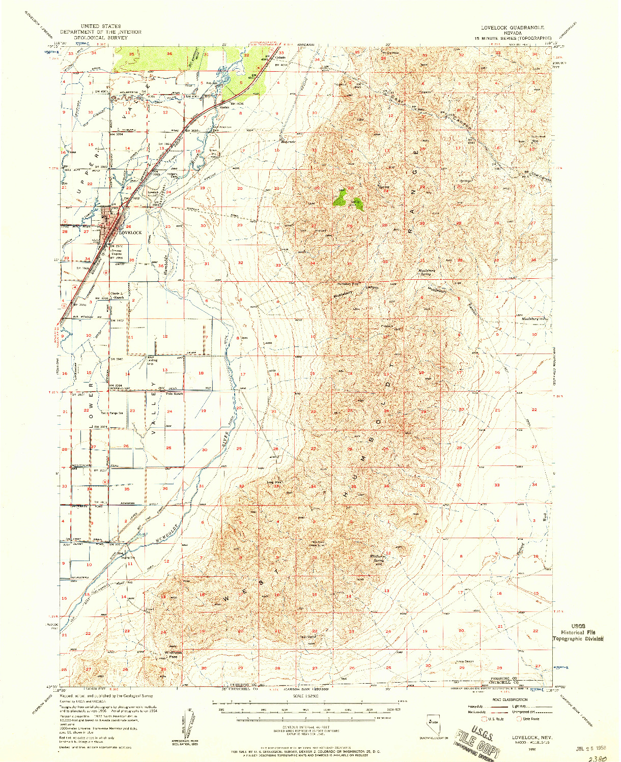 USGS 1:62500-SCALE QUADRANGLE FOR LOVELOCK, NV 1956