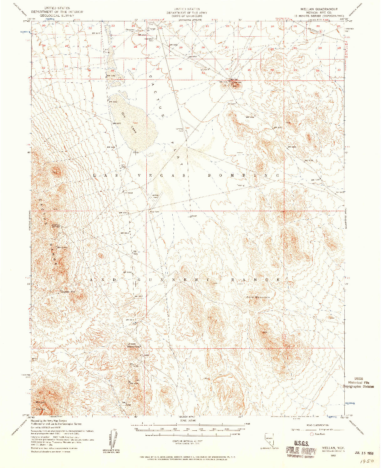 USGS 1:62500-SCALE QUADRANGLE FOR MELLAN, NV 1952