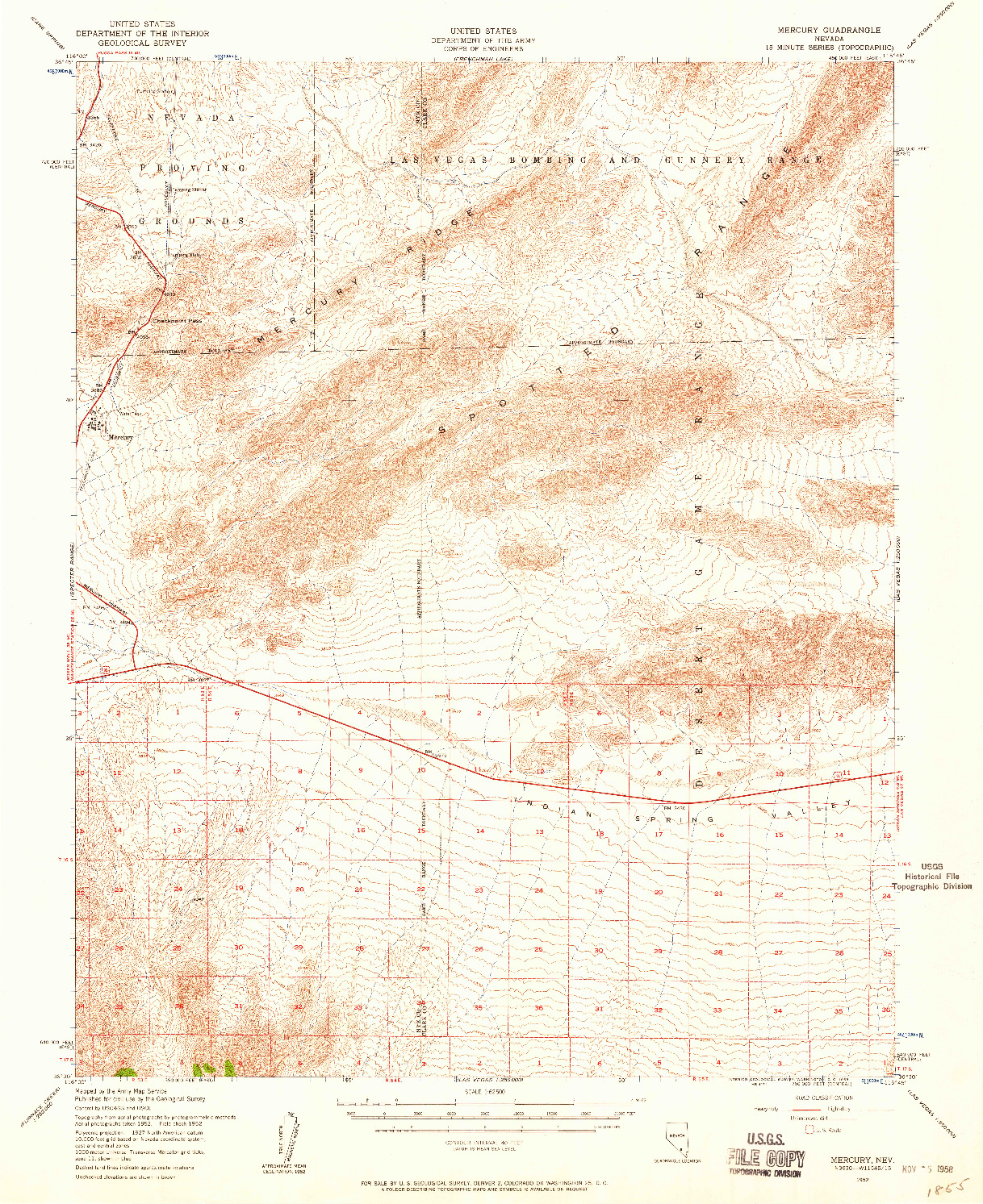 USGS 1:62500-SCALE QUADRANGLE FOR MERCURY, NV 1952