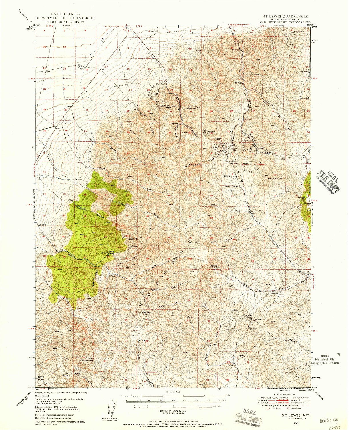 USGS 1:62500-SCALE QUADRANGLE FOR MT. LEWIS, NV 1949