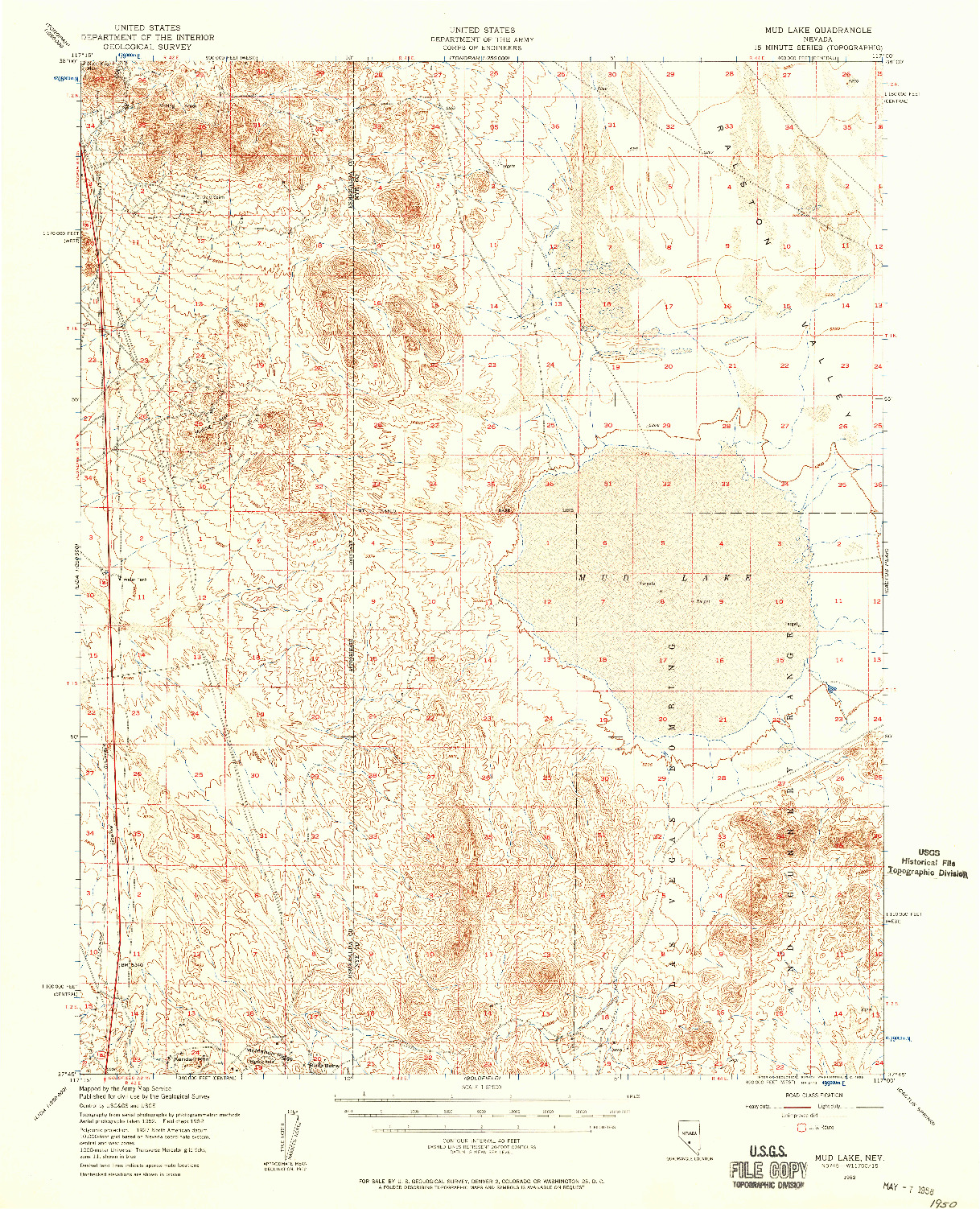 USGS 1:62500-SCALE QUADRANGLE FOR MUD LAKE, NV 1952