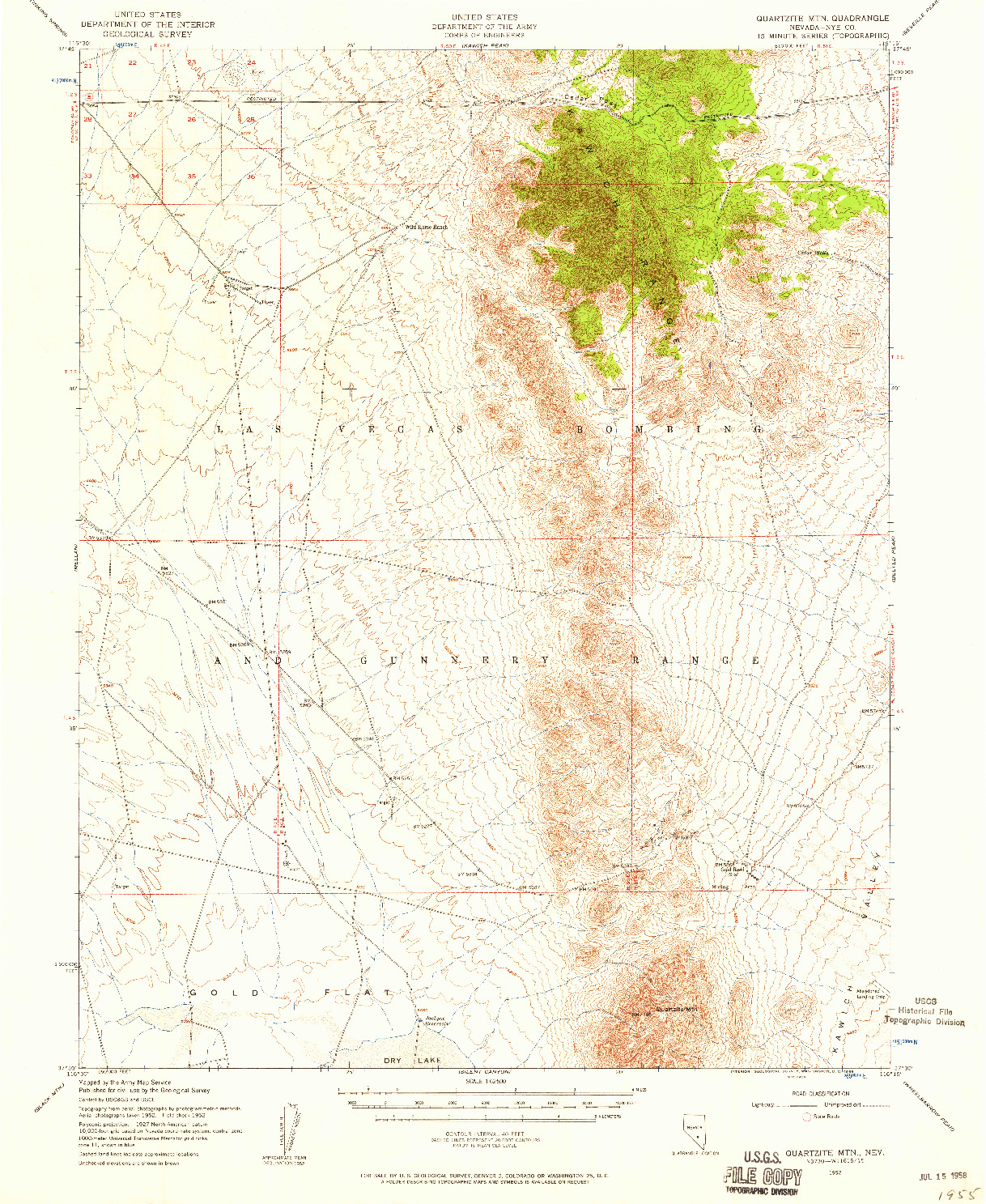 USGS 1:62500-SCALE QUADRANGLE FOR QUARTZITE MTN, NV 1952