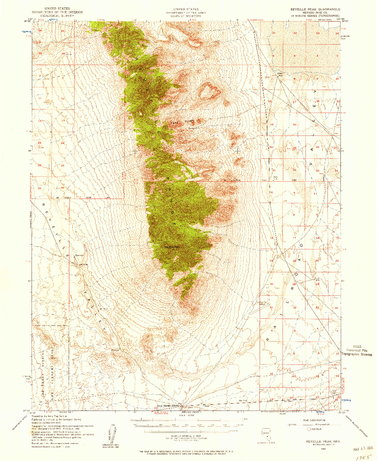 USGS 1:62500-SCALE QUADRANGLE FOR REVEILLE PEAK, NV 1952