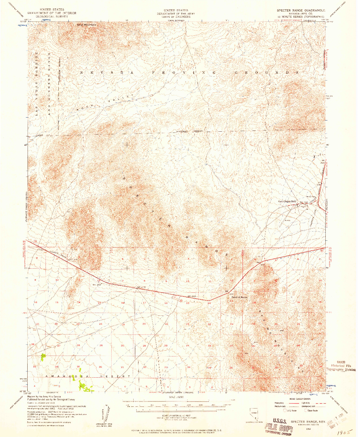 USGS 1:62500-SCALE QUADRANGLE FOR SPECTER RANGE, NV 1952