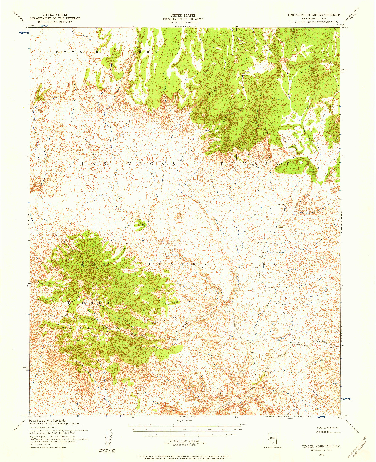 USGS 1:62500-SCALE QUADRANGLE FOR TIMBER MOUNTAIN, NV 1952