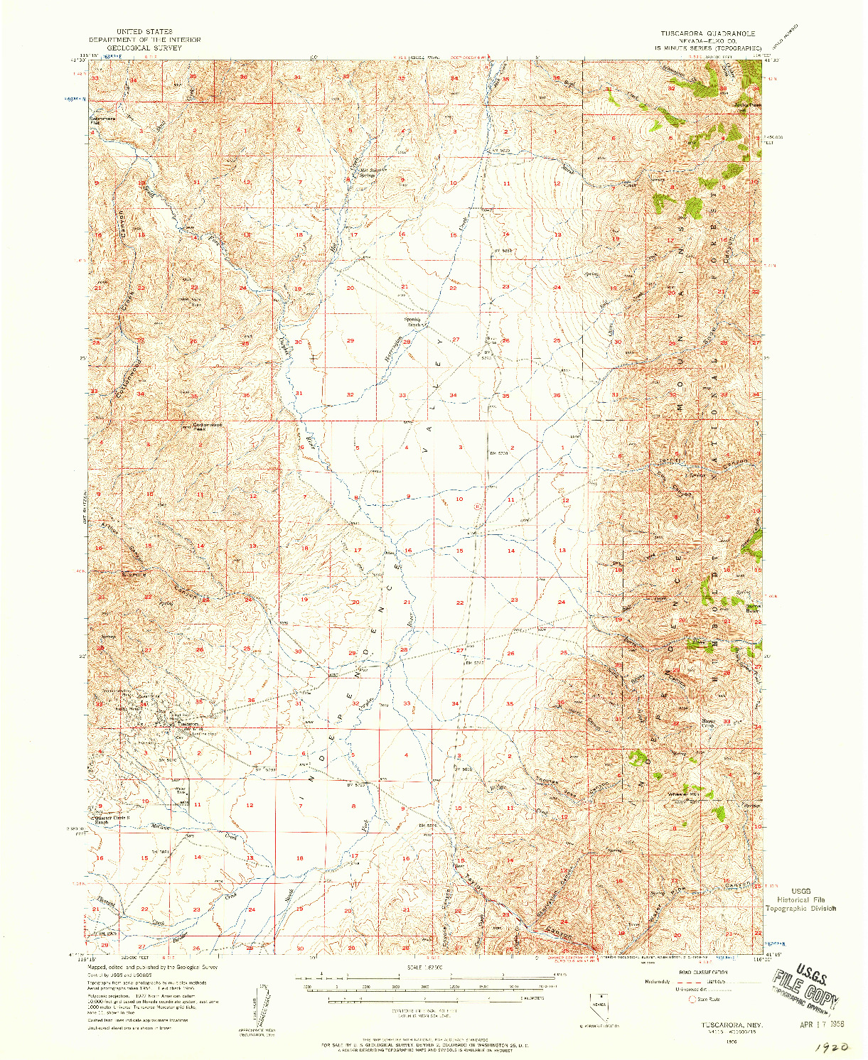 USGS 1:62500-SCALE QUADRANGLE FOR TUSCARORA, NV 1956