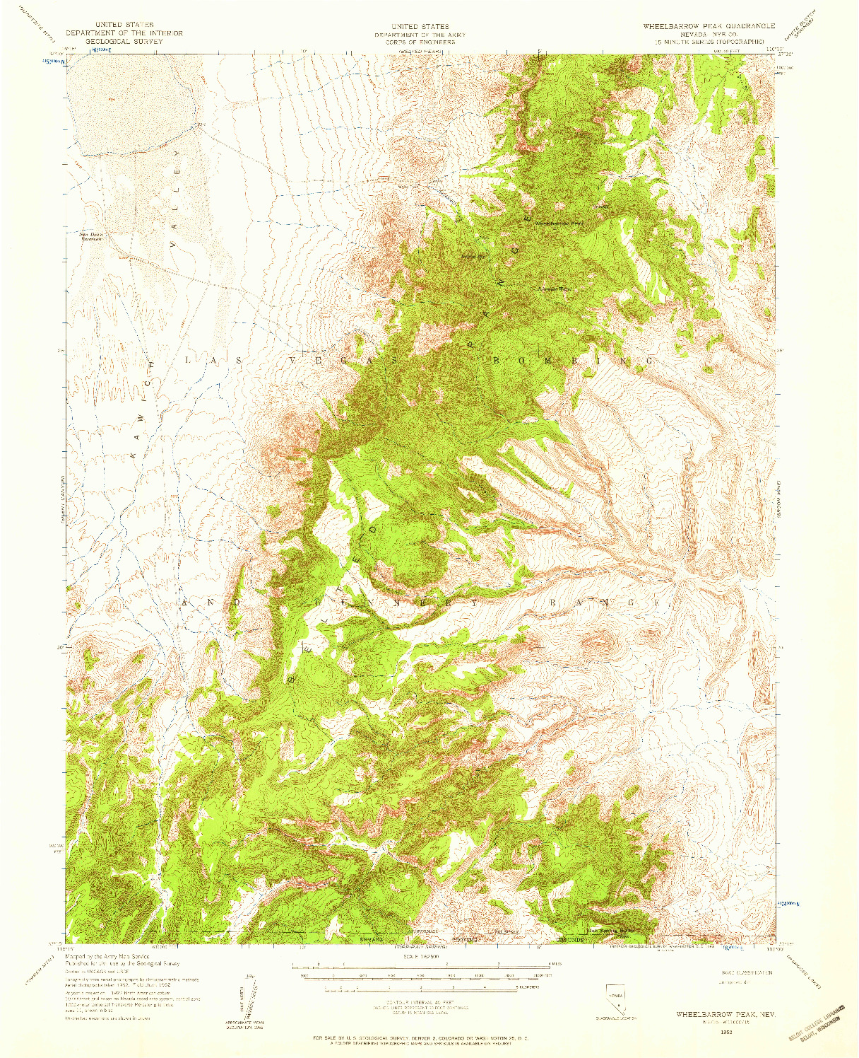 USGS 1:62500-SCALE QUADRANGLE FOR WHEELBARROW PEAK, NV 1952