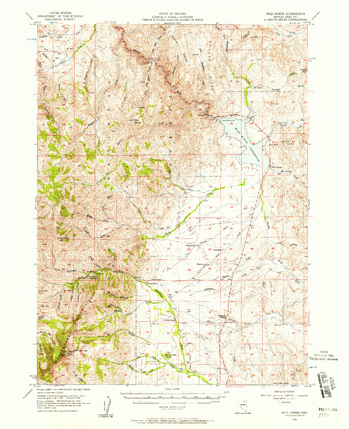 USGS 1:62500-SCALE QUADRANGLE FOR WILD HORSE, NV 1956