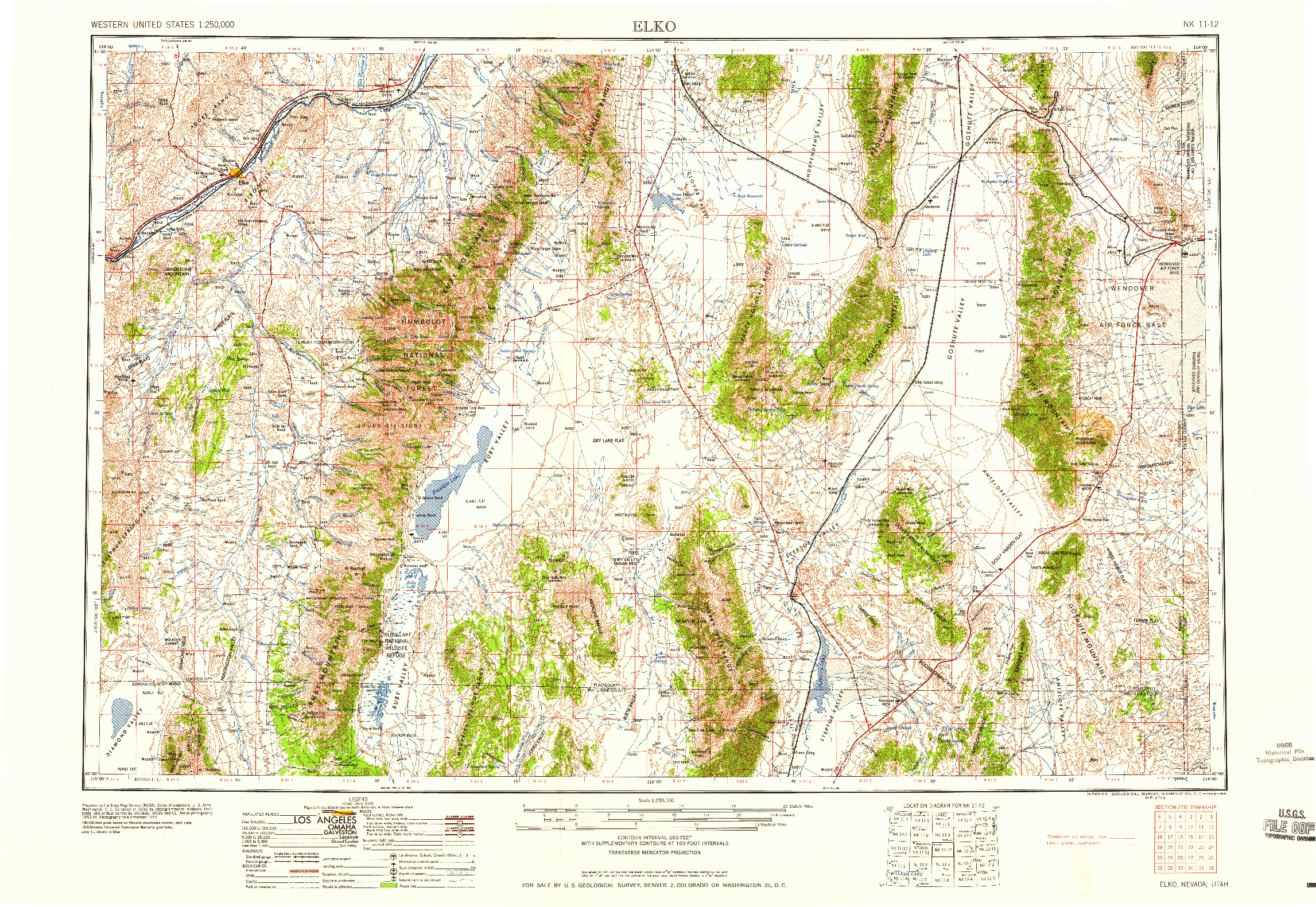 USGS 1:250000-SCALE QUADRANGLE FOR ELKO, NV 1958