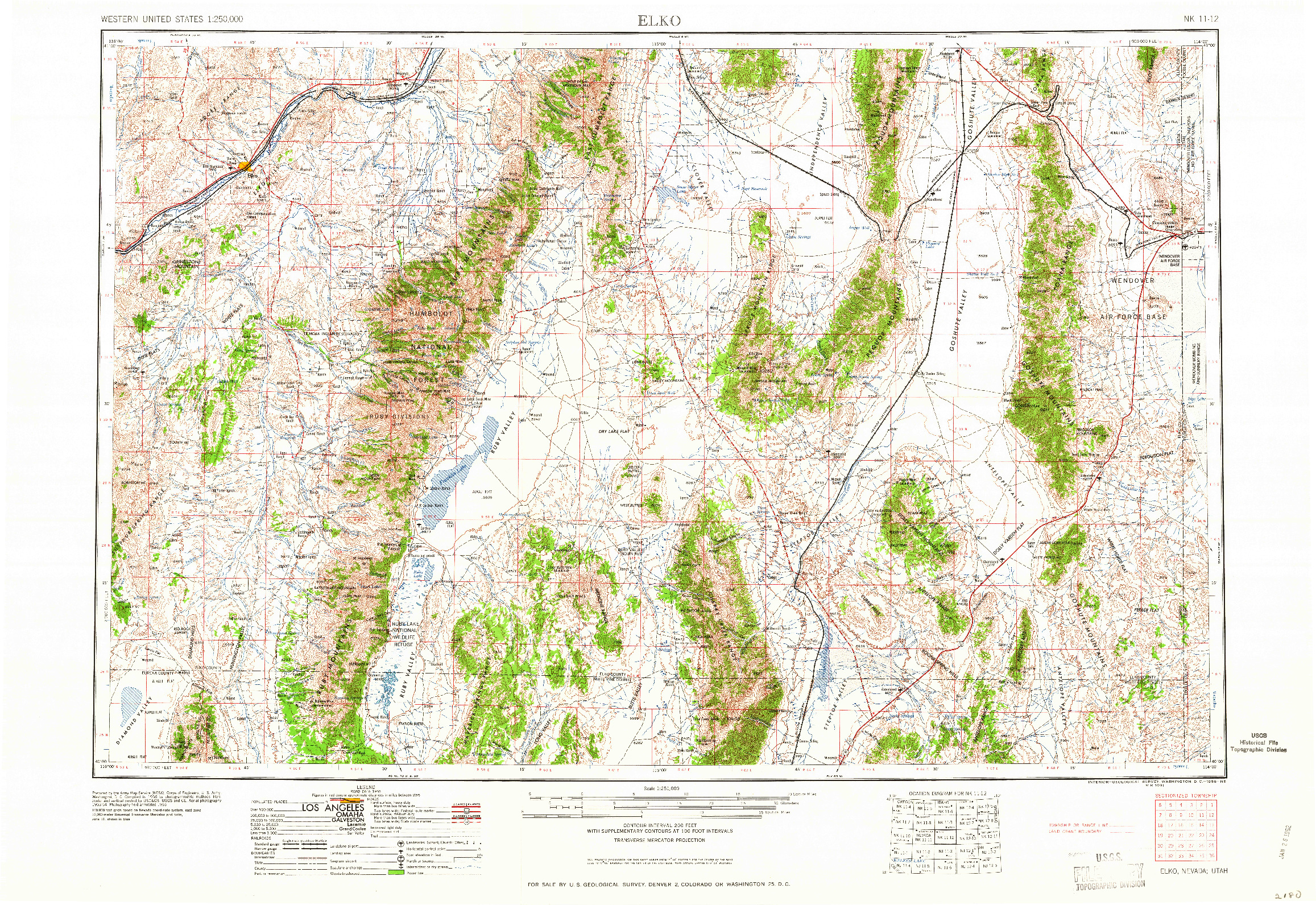 USGS 1:250000-SCALE QUADRANGLE FOR ELKO, NV 1958