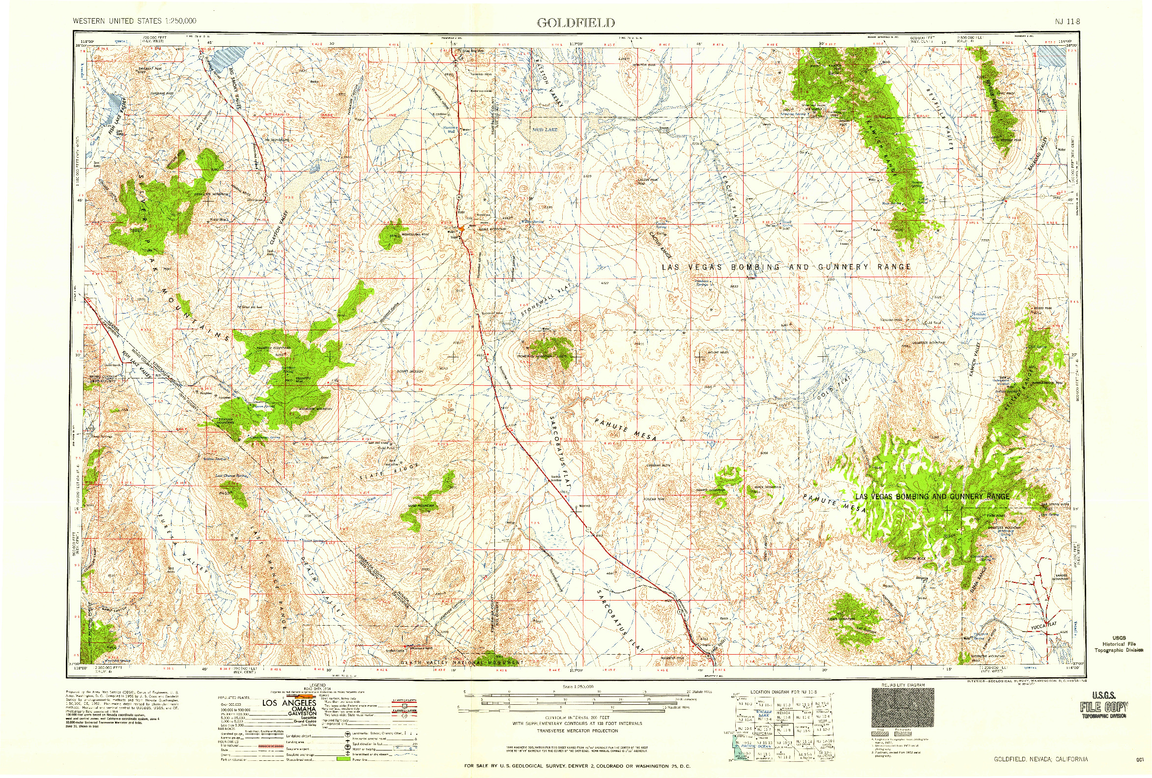 USGS 1:250000-SCALE QUADRANGLE FOR GOLDFIELD, NV 1958